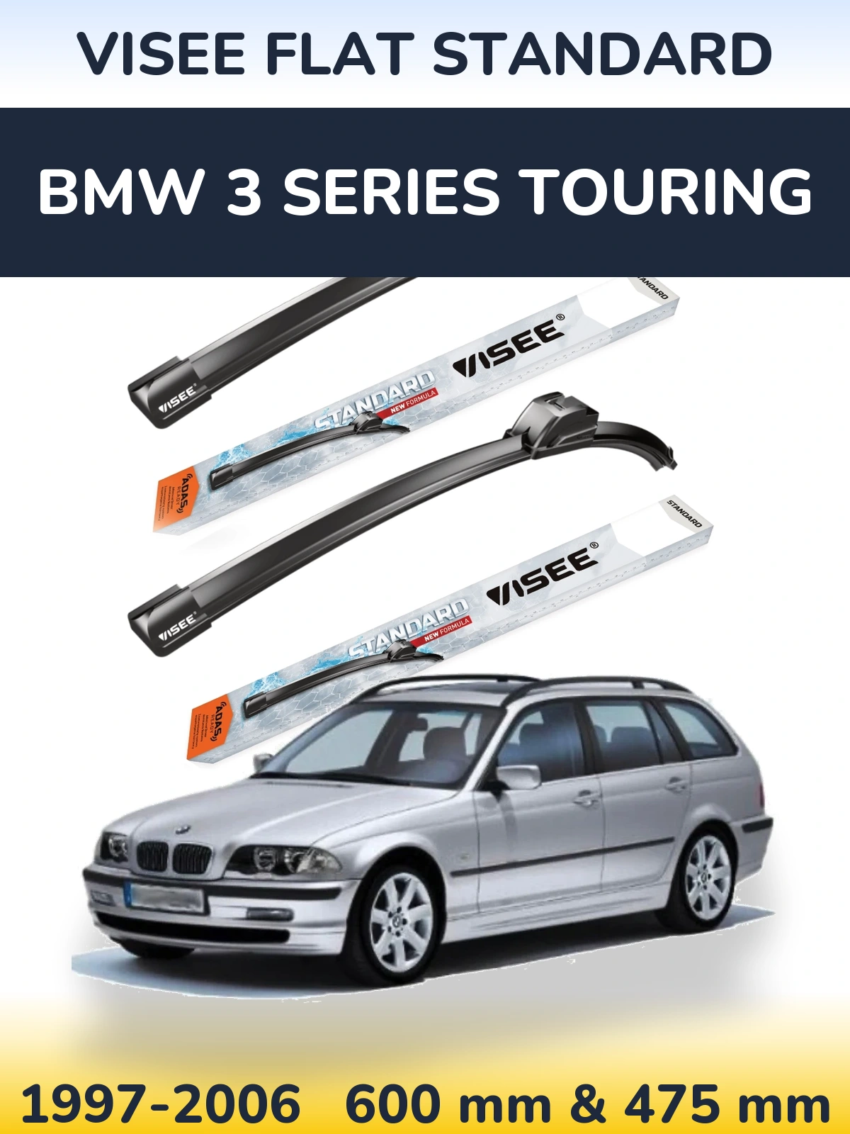 Komplet przednich wycieraczek VISEE FLAT STANDARD 600 & 475 mm do BMW Seria 3 Touring 1997-2006