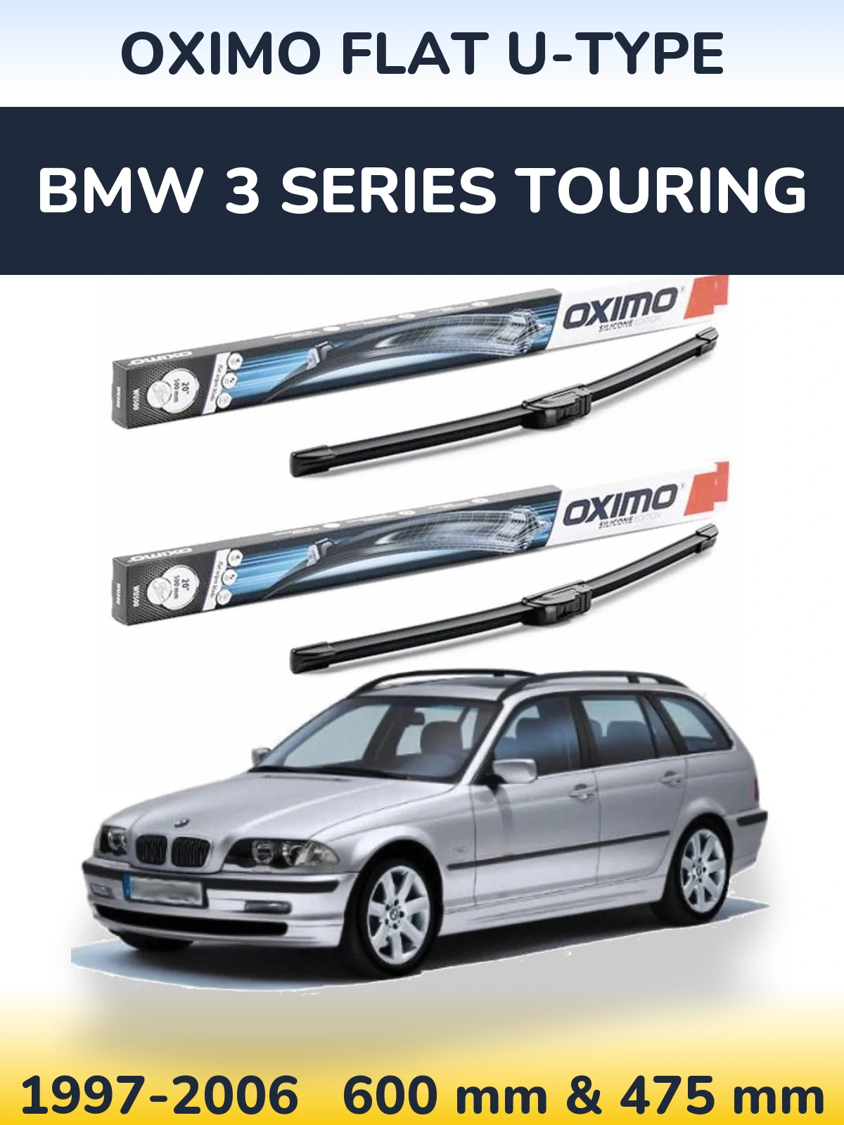 Комплект передніх щіток Oximo Flat U-type 600 & 475 мм для BMW 3 Series Touring 1997-2006