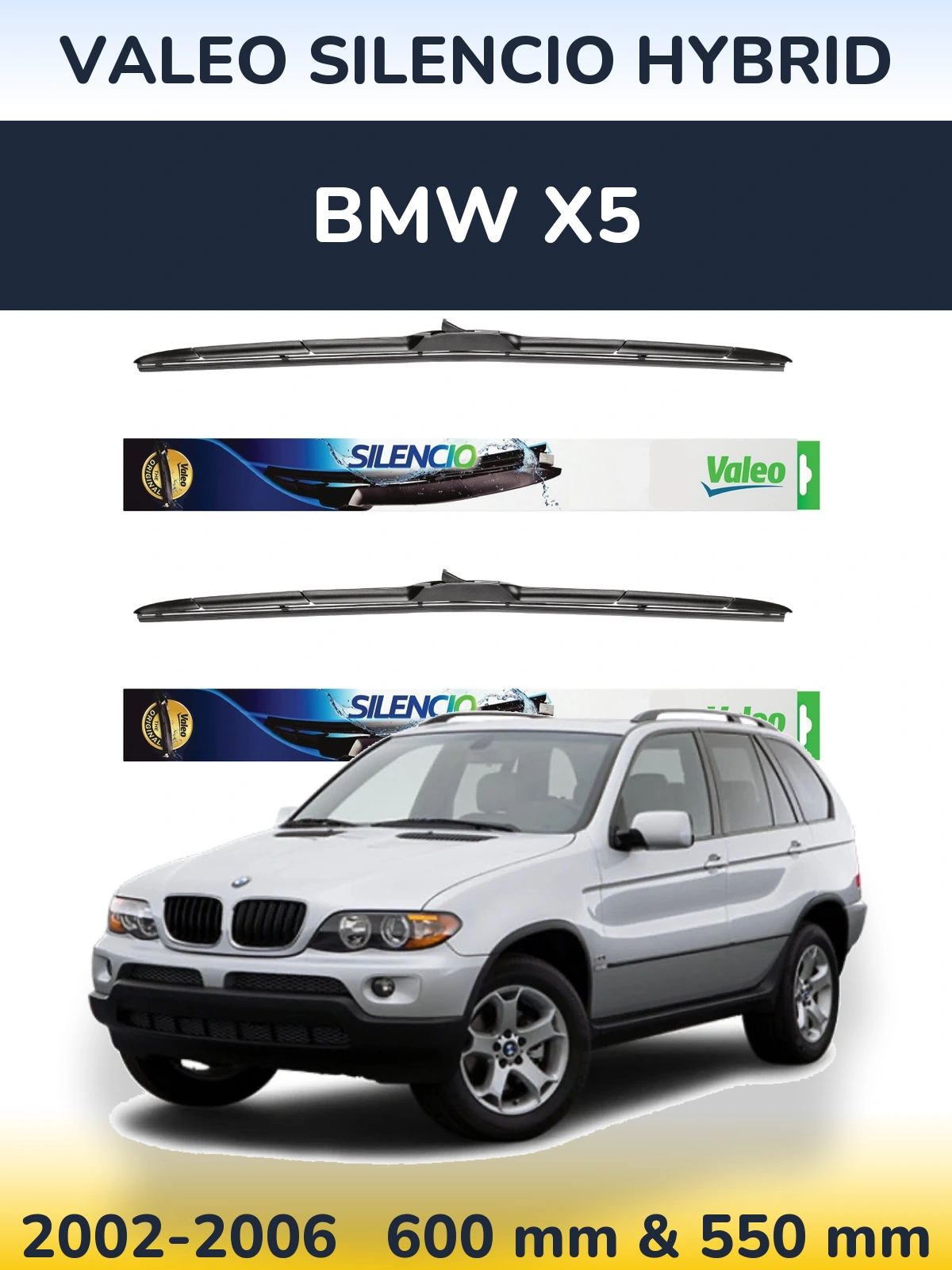 Комплект передних дворников Valeo Silencio Hybrid 600 & 550 мм для BMW X5 2002-2006