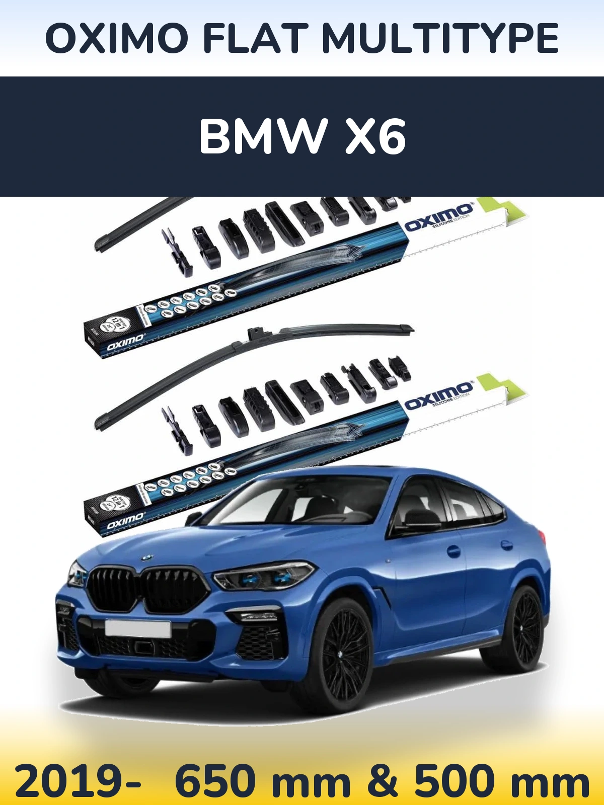 Komplet przednich wycieraczek Oximo Flat MultiType 650 & 500 mm do BMW X6 2019-2026