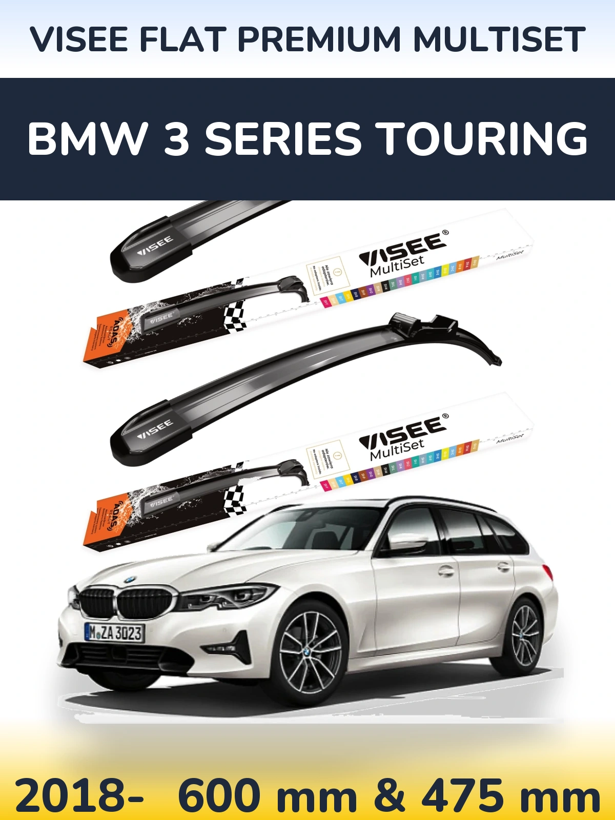 Komplet przednich wycieraczek VISEE FLAT PREMIUM MultiSet 600 & 475 mm do BMW Seria 3 Touring 2018-2026