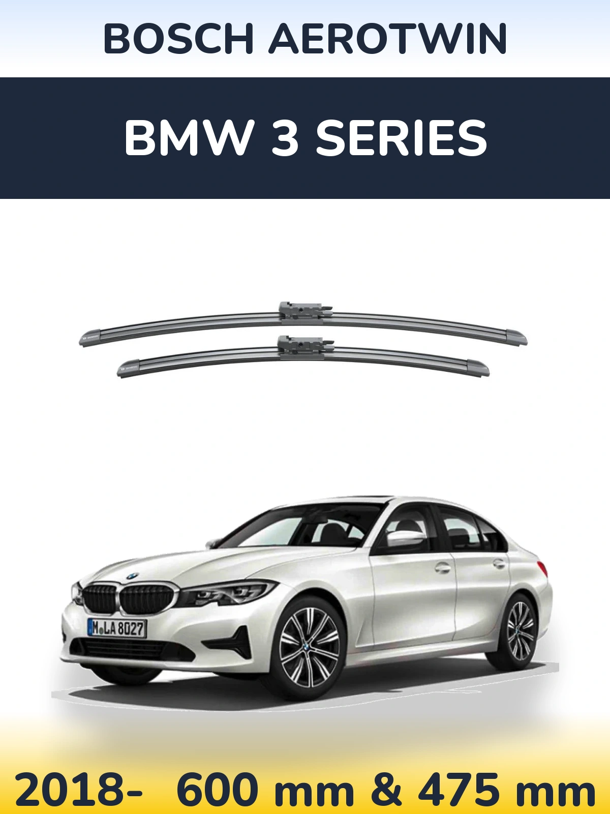 Front wiper blade set BOSCH AeroTwin 600 & 475 mm for BMW 3 Series 2018-2026