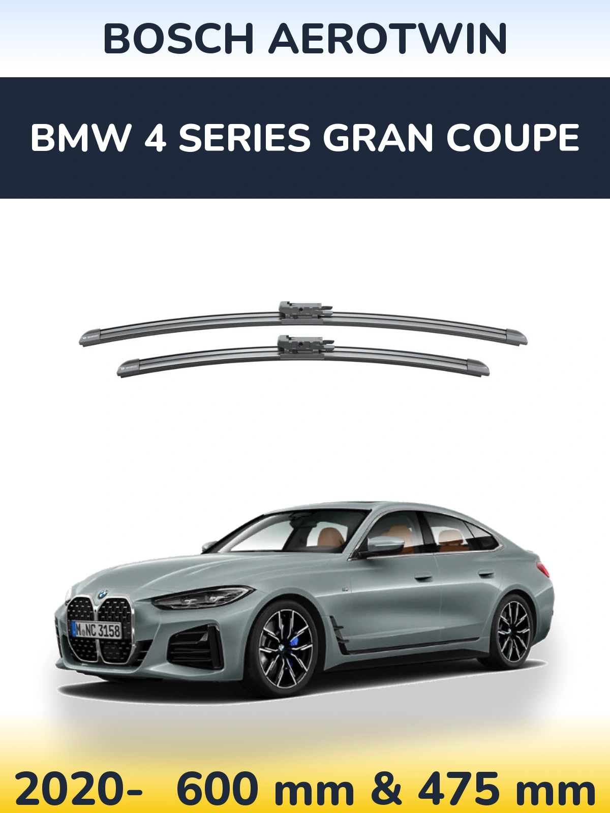 Комплект передніх щіток BOSCH AeroTwin 600 & 475 мм для BMW 4 Series Gran Coupe 2020-2026