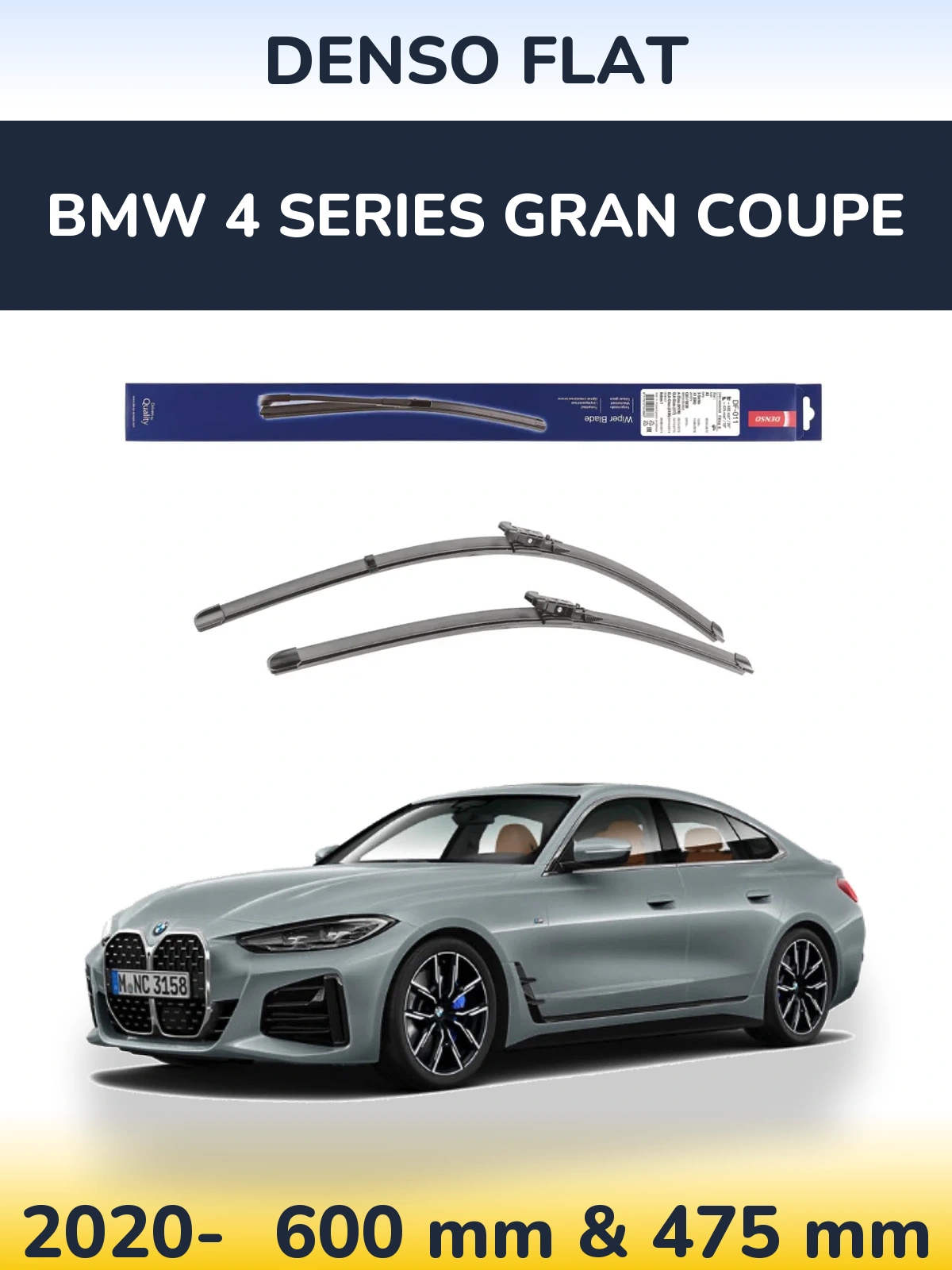 Front wiper blade set Denso Flat 600 & 475 mm for BMW 4 Series Gran Coupe 2020-2026