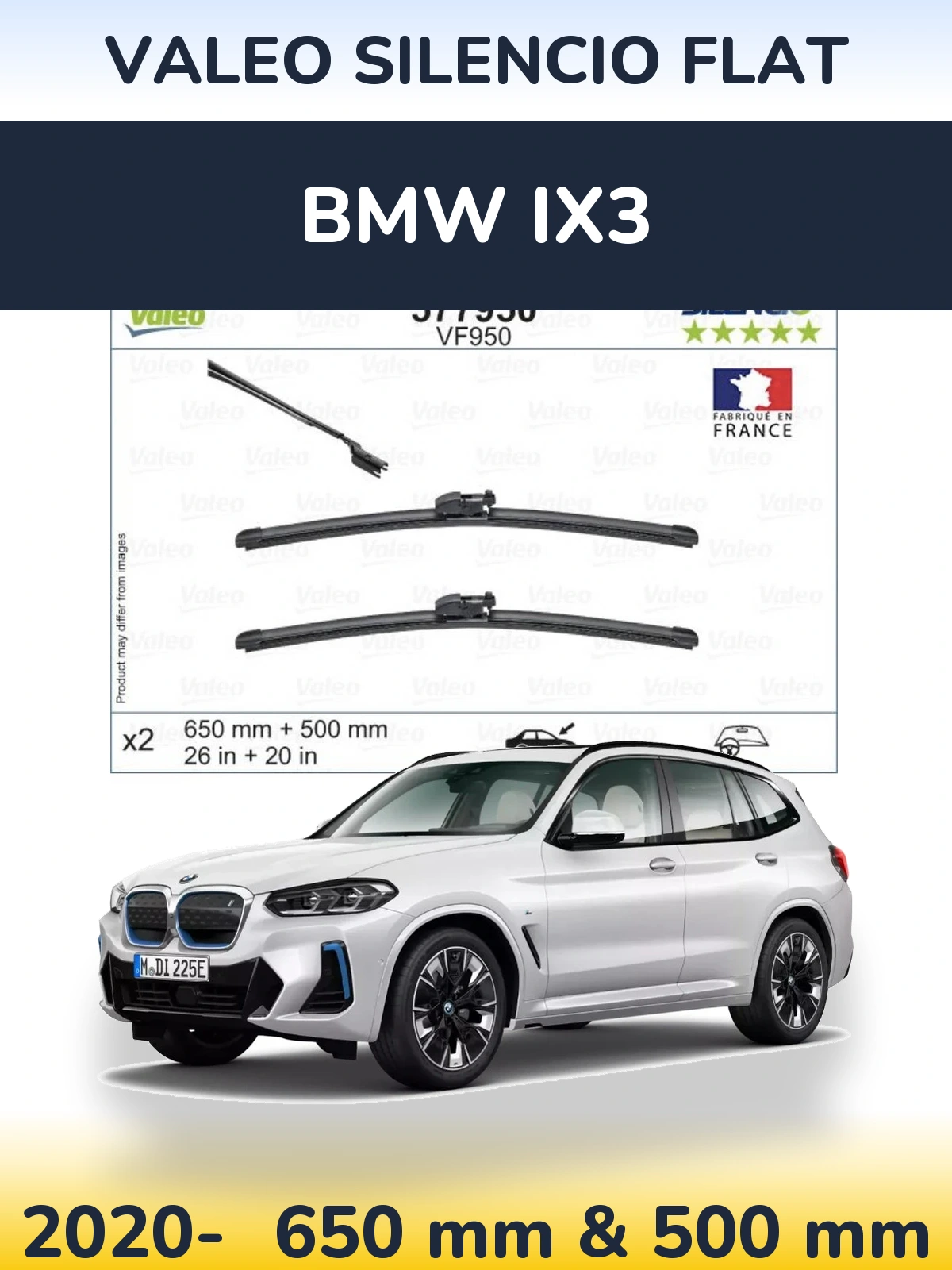Комплект передних дворников Valeo Silencio Flat 650 & 500 мм для BMW iX3 2020-2026