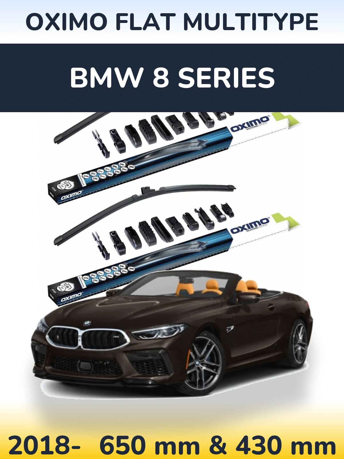 Комплект передних дворников Oximo Flat MultiТипe 650 & 430 мм для BMW 8 Series 2018-2026