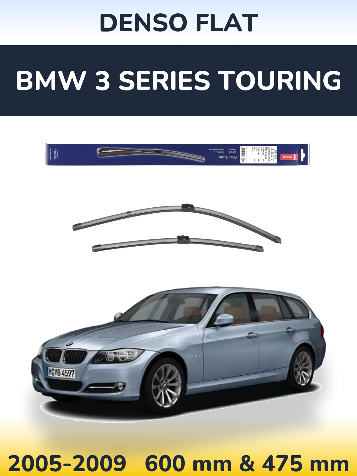 Komplet przednich wycieraczek Denso Flat 600 & 475 mm do BMW Seria 3 Touring 2005-2009