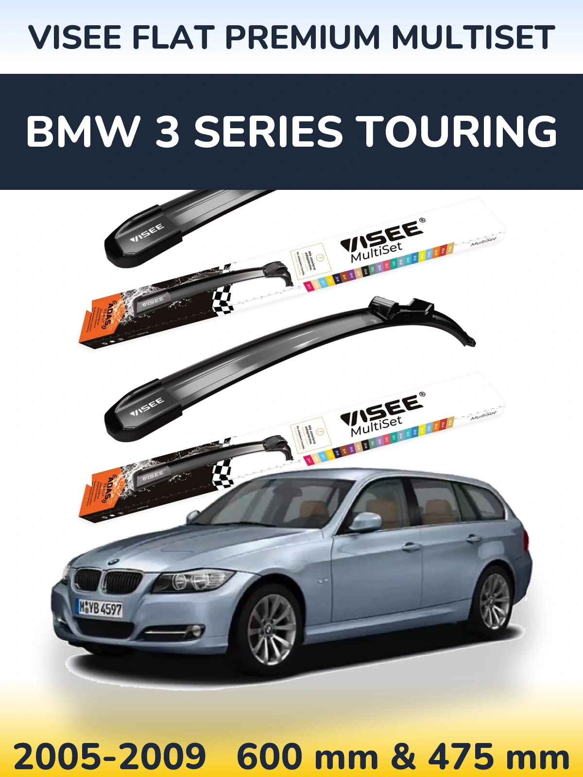 Komplet przednich wycieraczek VISEE FLAT PREMIUM MultiSet 600 & 475 mm do BMW Seria 3 Touring 2005-2009