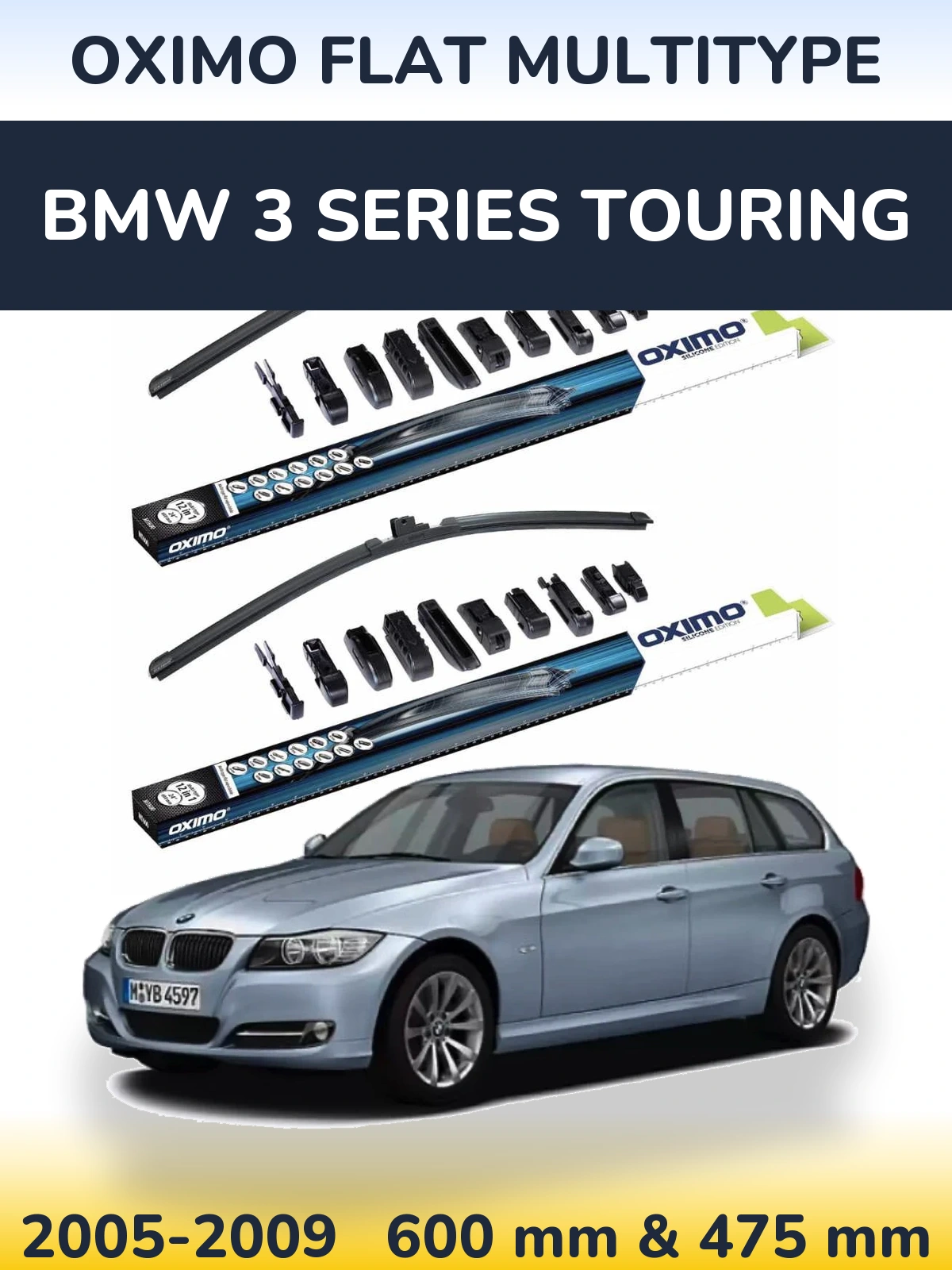 Komplet przednich wycieraczek Oximo Flat MultiType 600 & 475 mm do BMW Seria 3 Touring 2005-2009