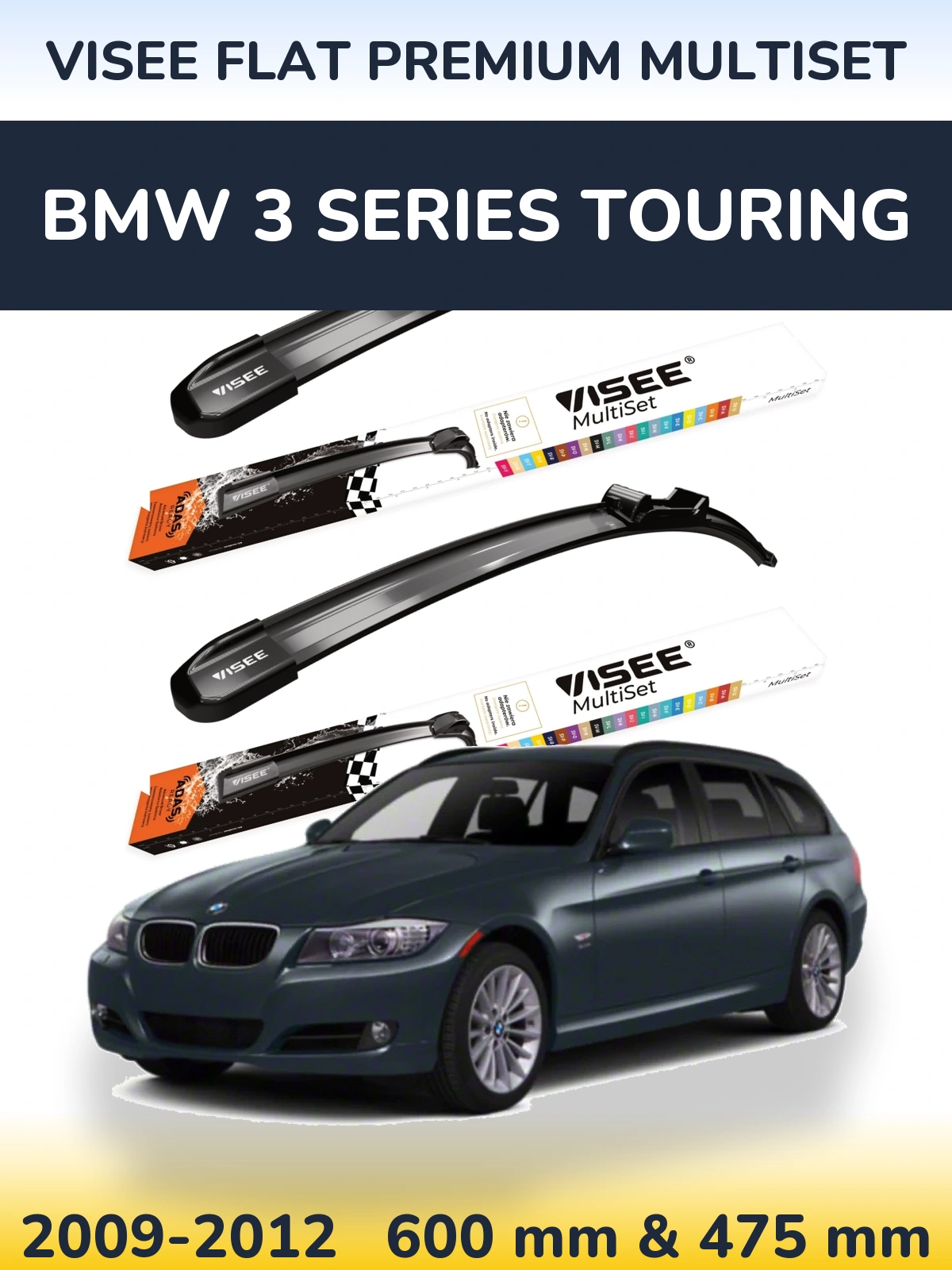 Komplet przednich wycieraczek VISEE FLAT PREMIUM MultiSet 600 & 475 mm do BMW Seria 3 Touring 2009-2012