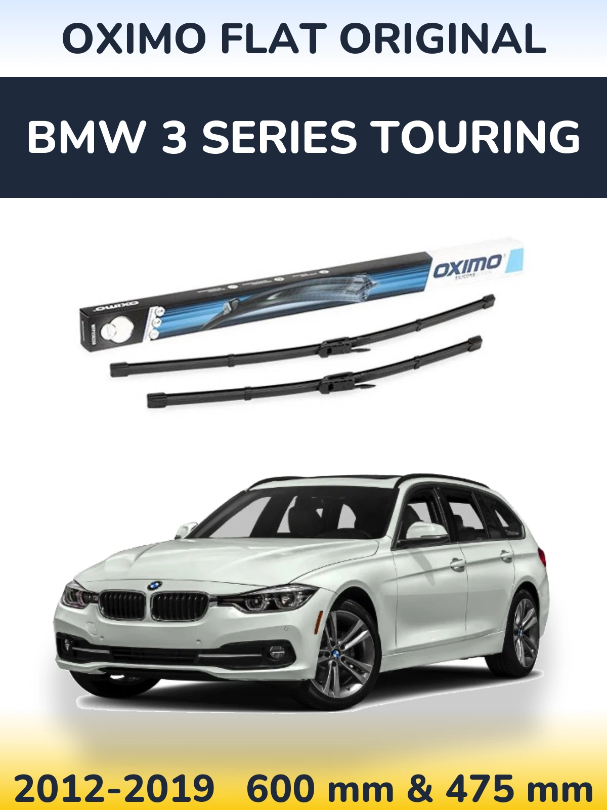 Front wiper blade set Oximo Flat Original 600 & 475 mm for BMW 3 Series Touring 2012-2019