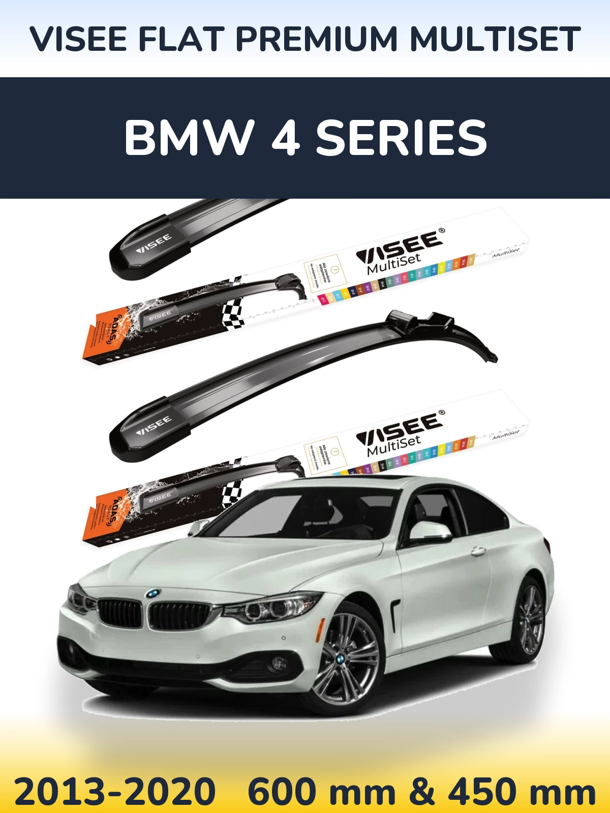 Комплект передних дворников VISEE FLAT PREMIUM MultiSet 600 & 450 мм для BMW 4 Series 2013-2020