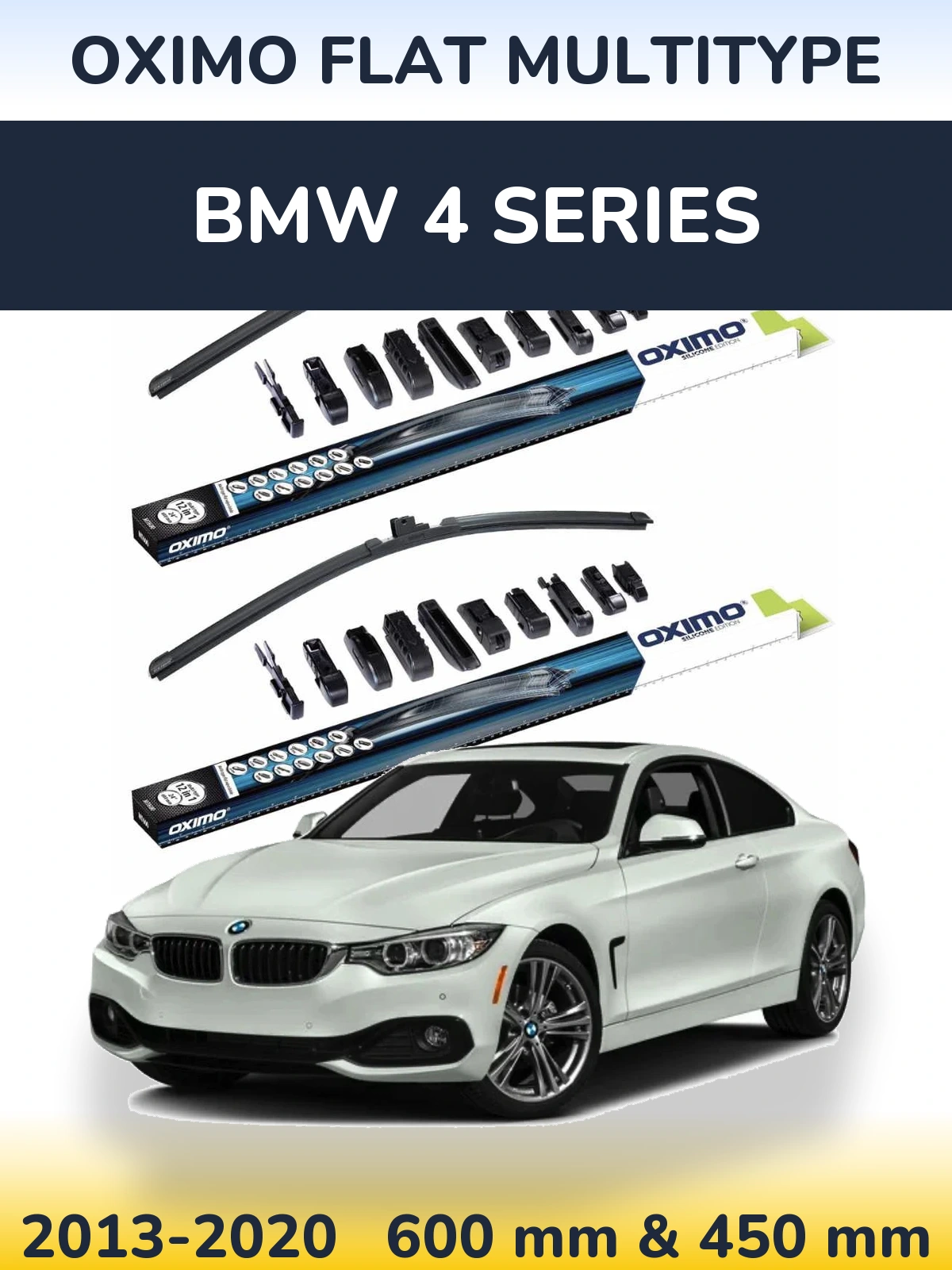 Комплект передних дворников Oximo Flat MultiТипe 600 & 450 мм для BMW 4 Series 2013-2020