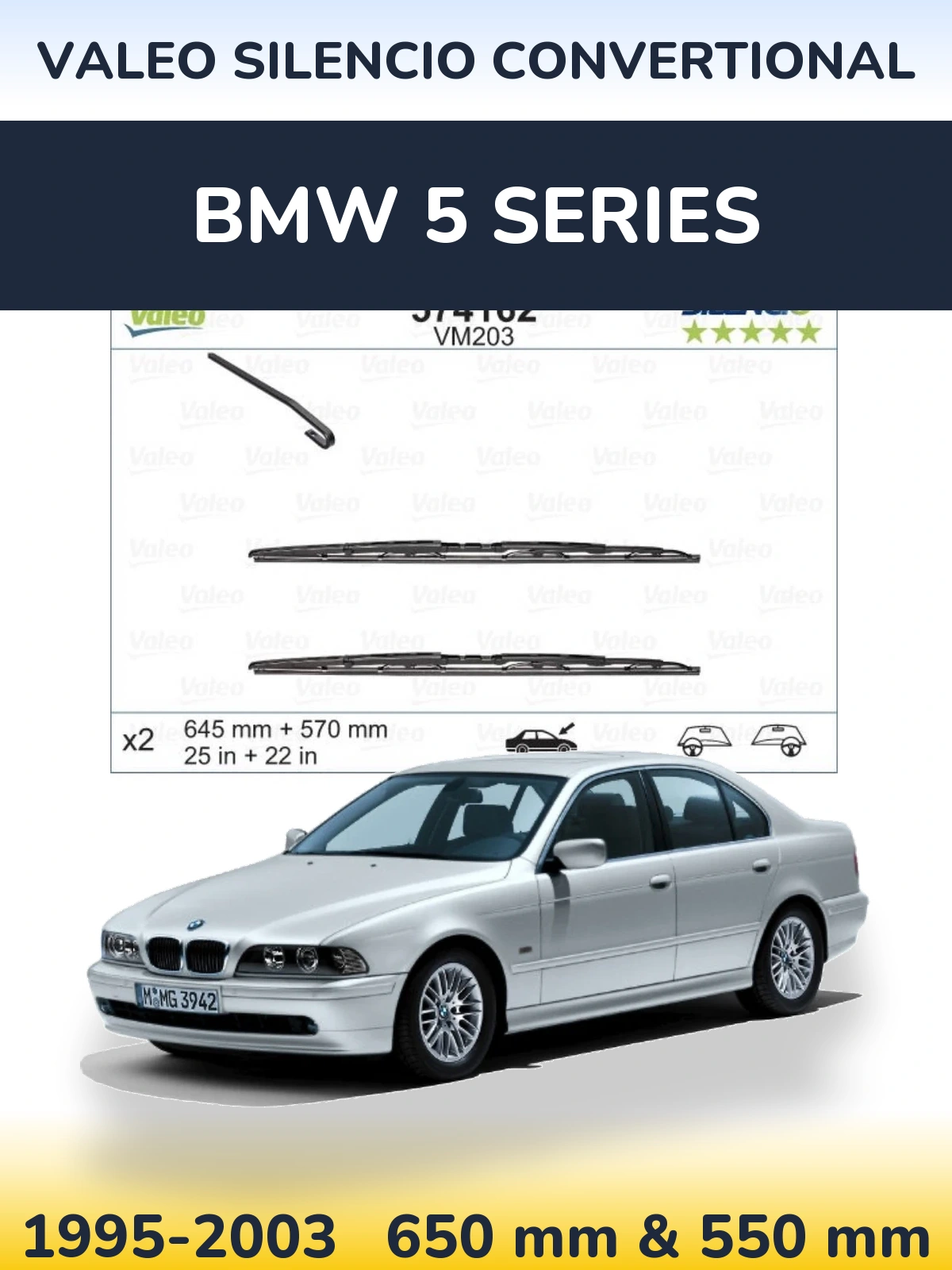 Комплект передних дворников Valeo Silencio Convertional 645 & 570 мм для BMW 5 Series 1995-2003