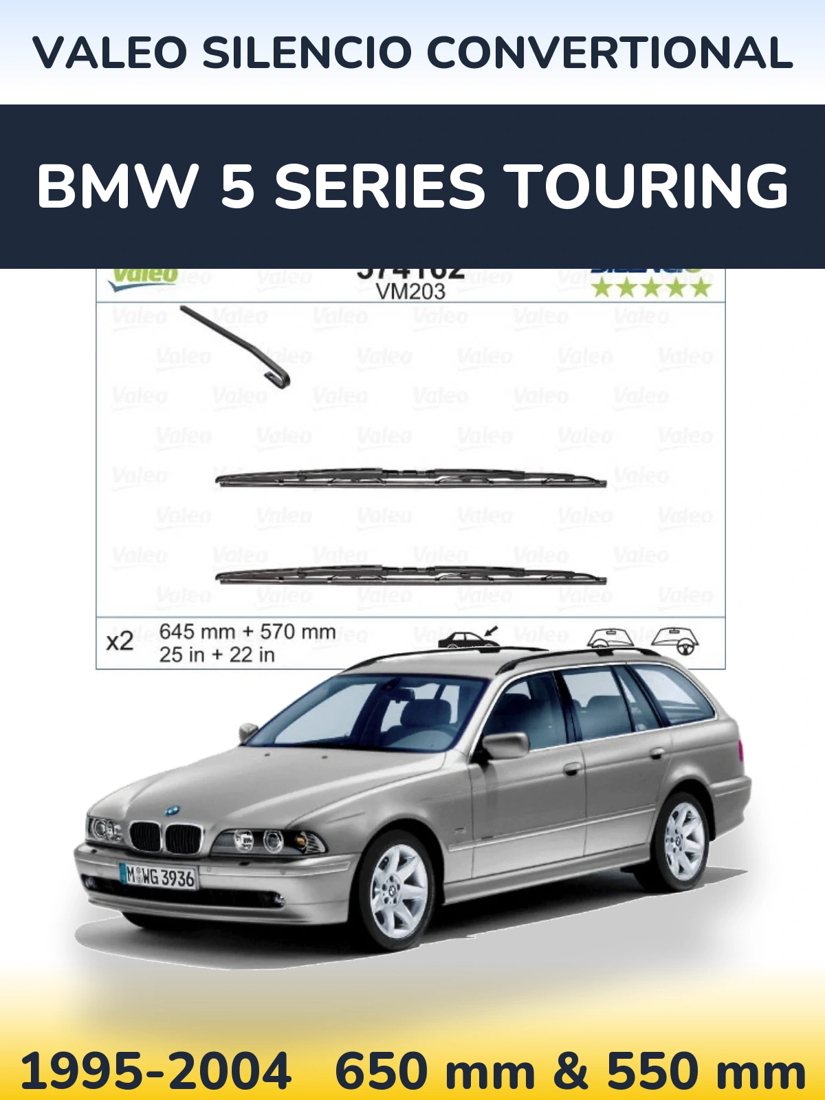 Комплект передніх щіток Valeo Silencio Convertional 645 & 570 мм для BMW 5 Series Touring 1995-2004