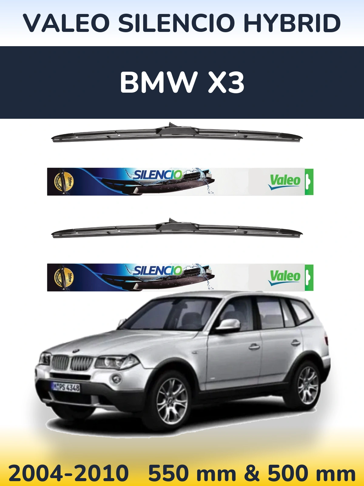 Комплект передних дворников Valeo Silencio Hybrid 550 & 500 мм для BMW X3 2004-2010
