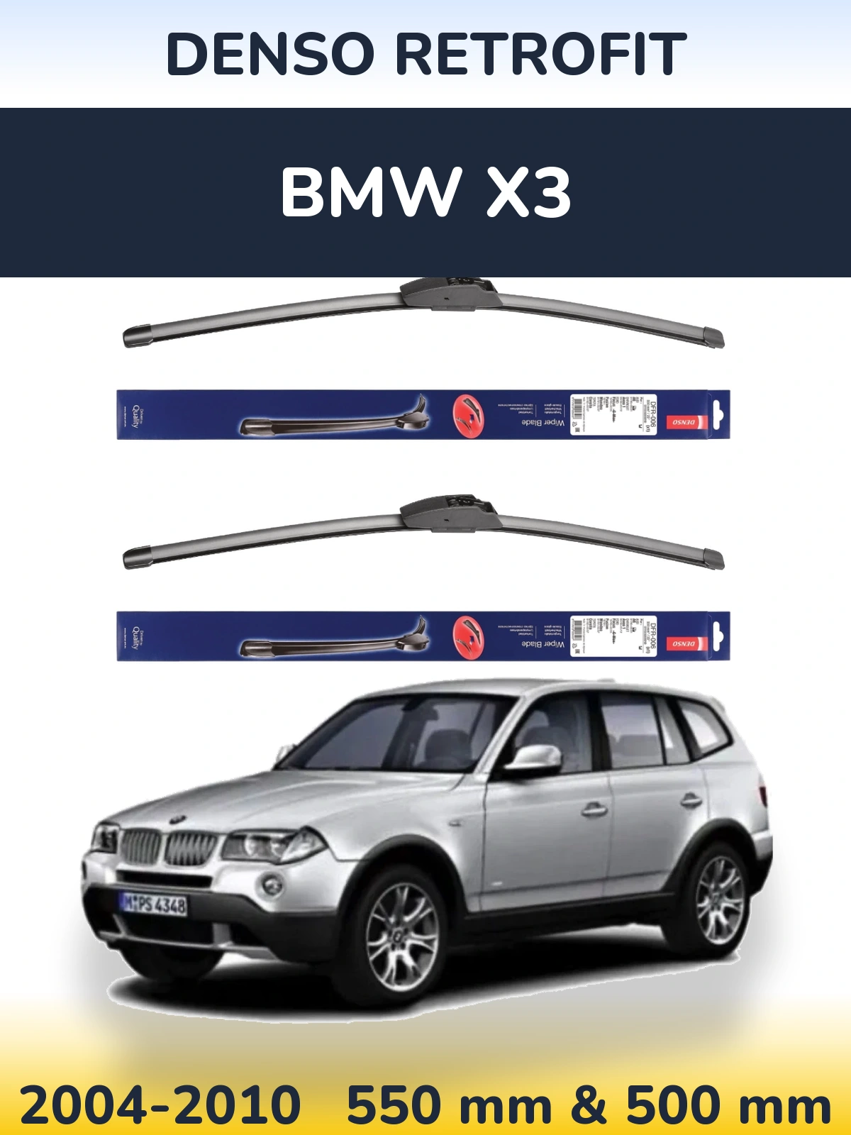 Komplet przednich wycieraczek Denso Retrofit 550 & 500 mm do BMW X3 2004-2010