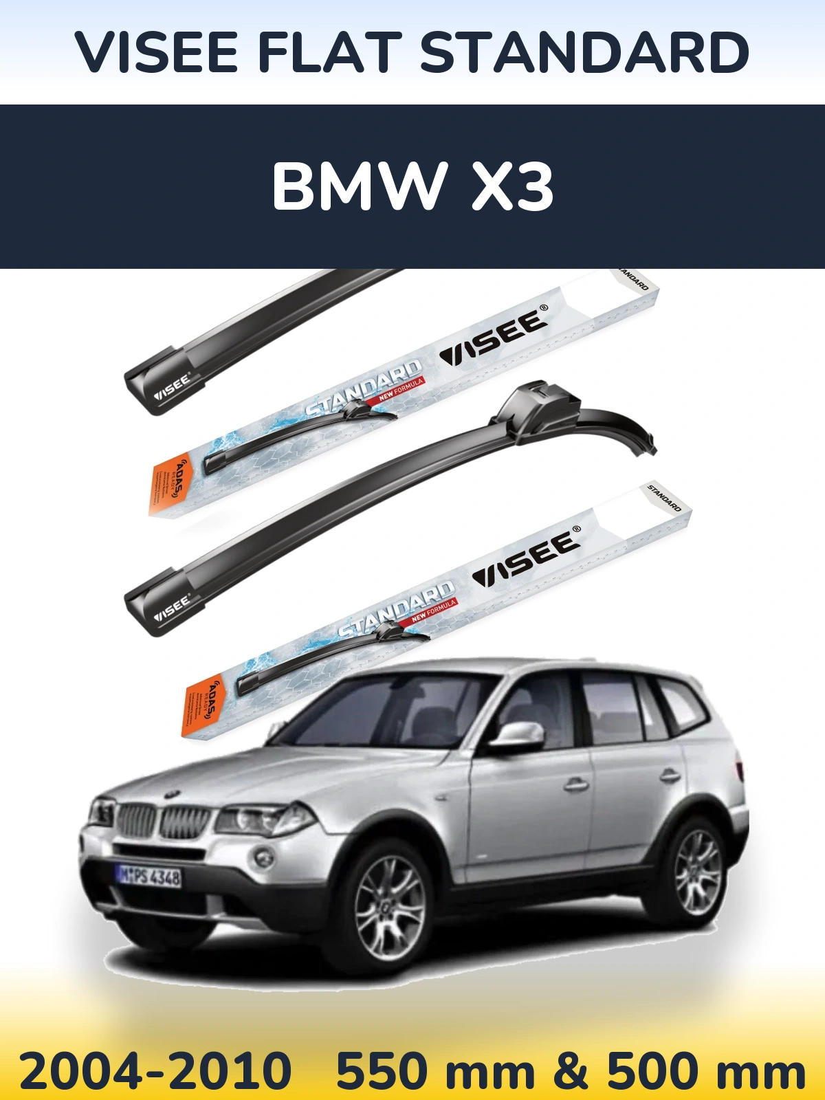 Komplet przednich wycieraczek VISEE FLAT STANDARD 550 & 500 mm do BMW X3 2004-2010
