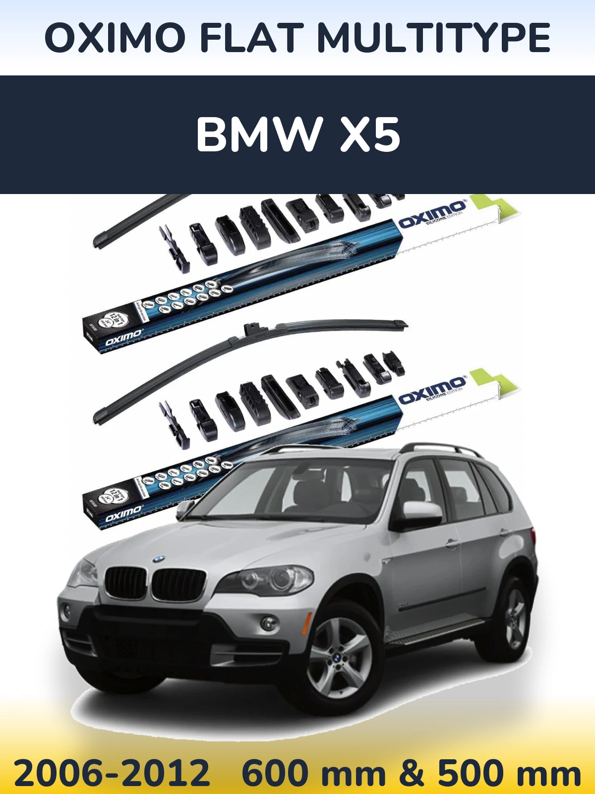 Комплект передних дворников Oximo Flat MultiТипe 600 & 500 мм для BMW X5 2006-2012
