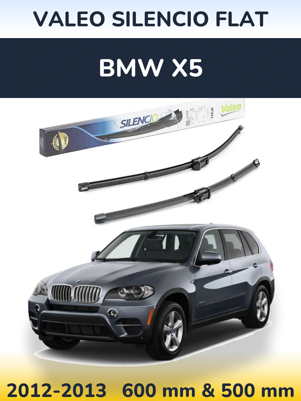 Komplet przednich wycieraczek Valeo Silencio Flat 600 & 500 mm do BMW X5 2012-2013