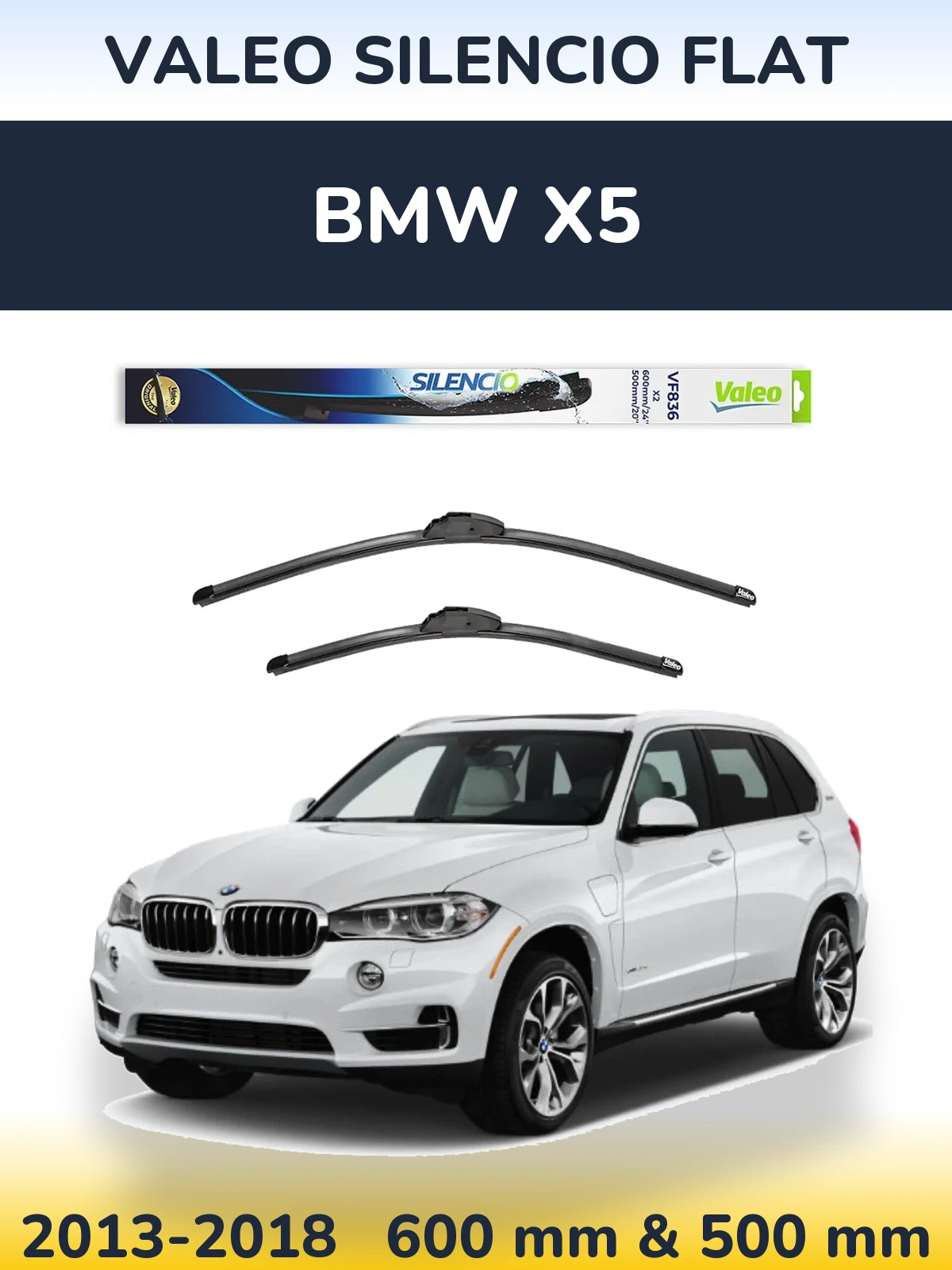 Komplet przednich wycieraczek Valeo Silencio Flat 600 & 500 mm do BMW X5 2013-2018