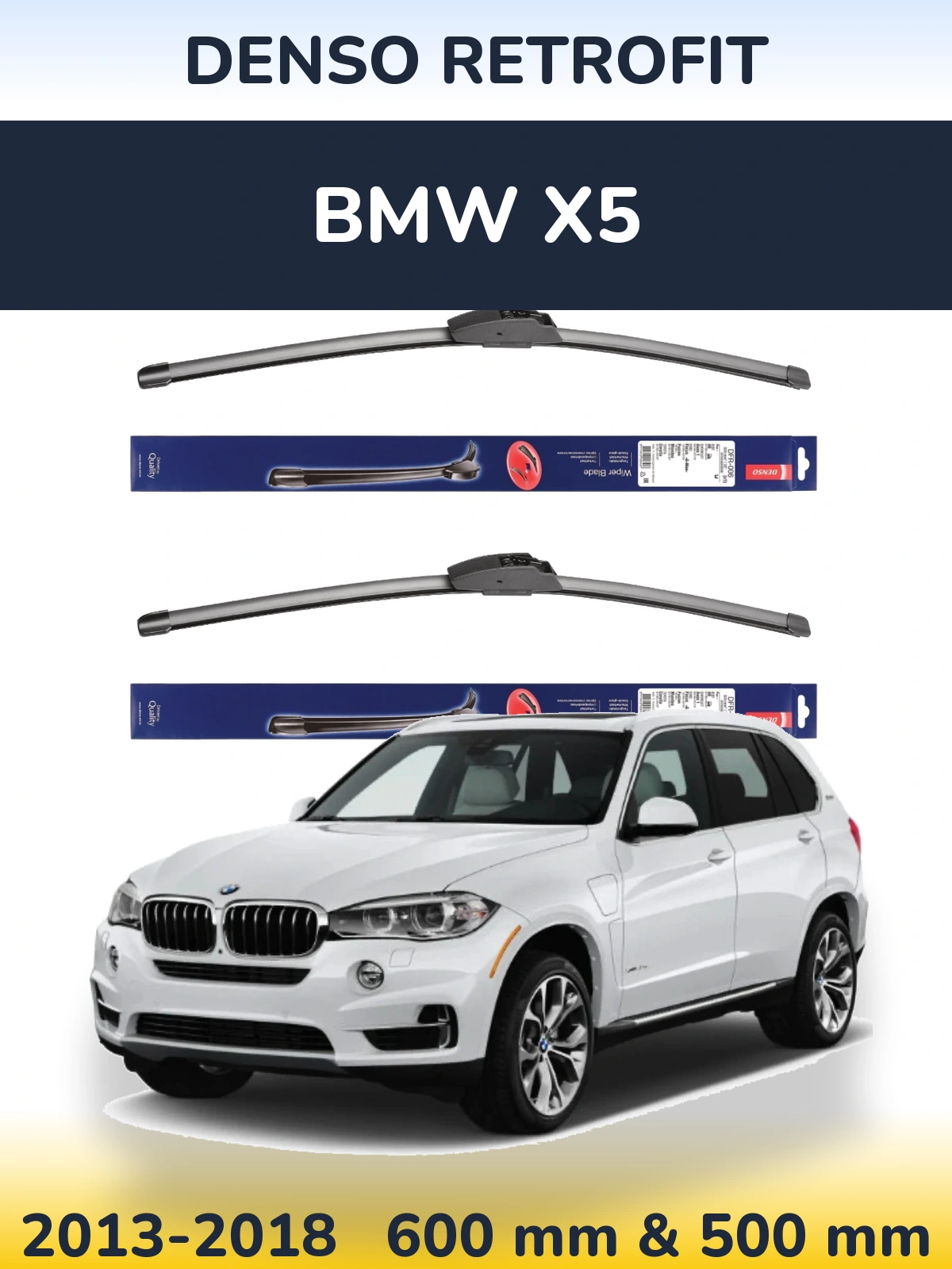 Front wiper blade set Denso Retrofit 600 & 500 mm for BMW X5 2013-2018