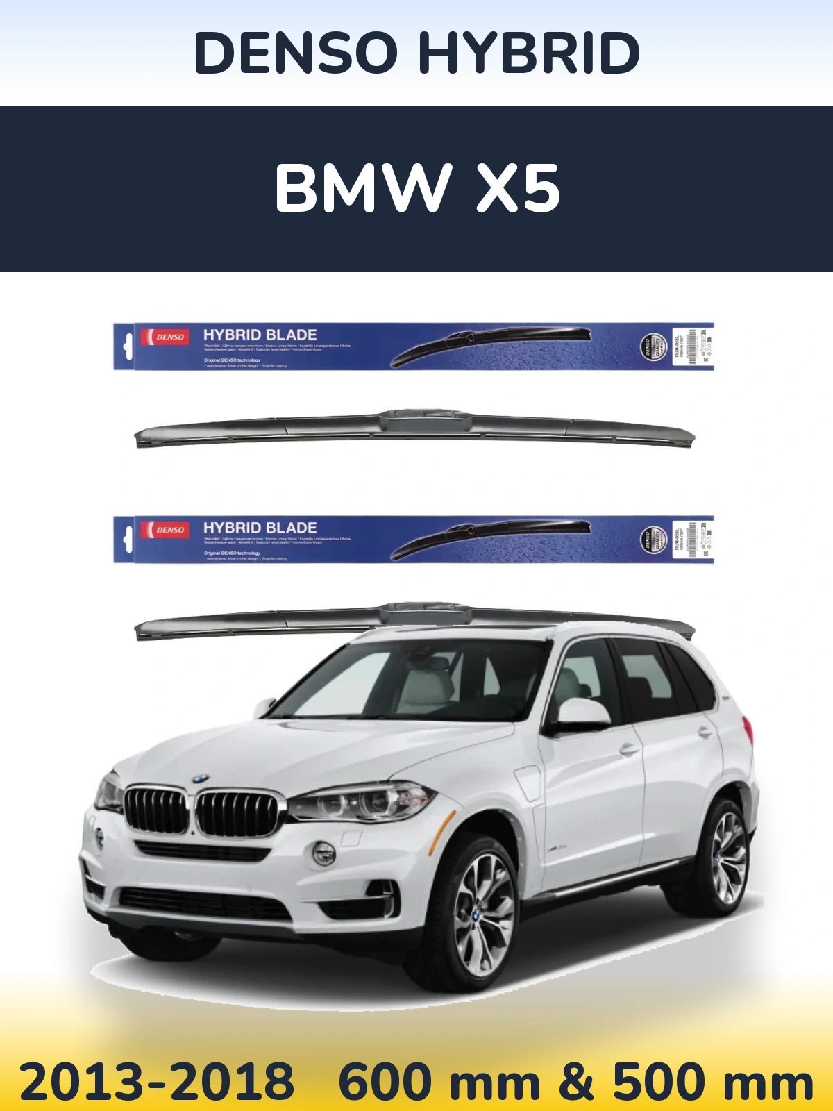Komplet przednich wycieraczek Denso Hybrid 600 & 500 mm do BMW X5 2013-2018