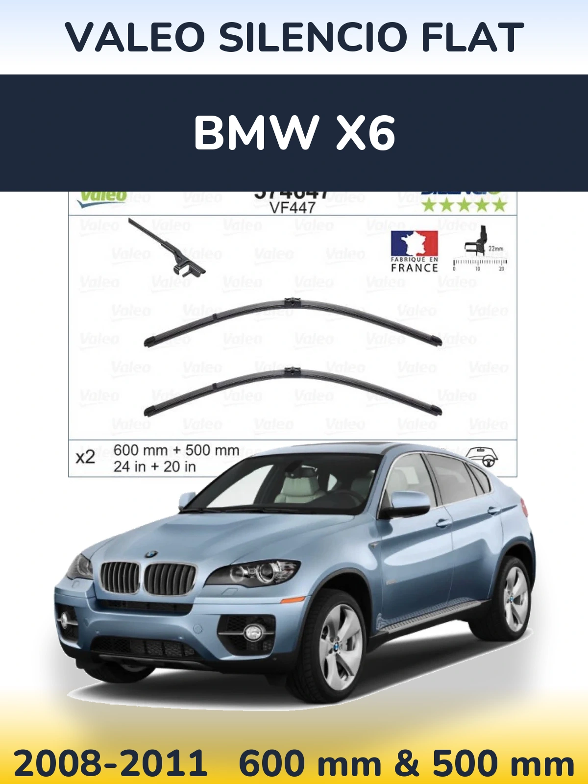 Комплект передних дворников Valeo Silencio Flat 600 & 500 мм для BMW X6 2008-2011