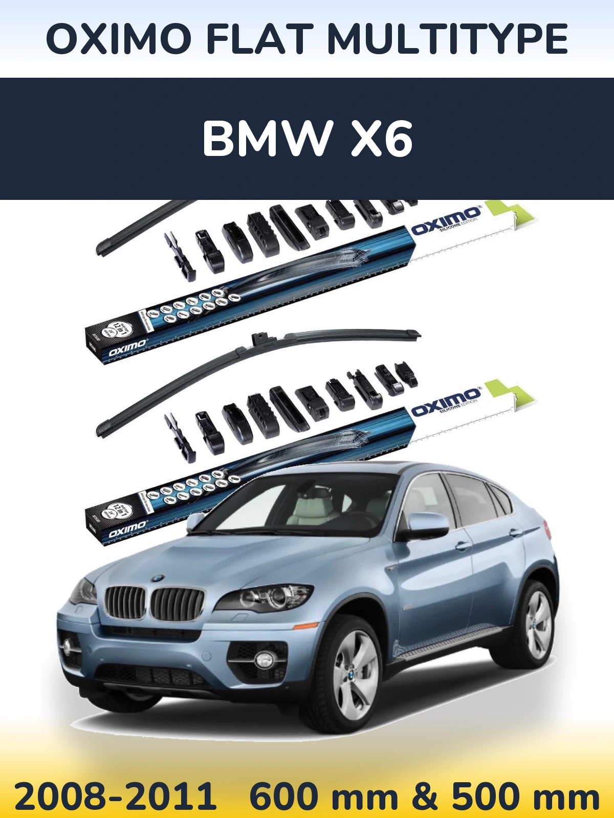 Комплект передних дворников Oximo Flat MultiТипe 600 & 500 мм для BMW X6 2008-2011