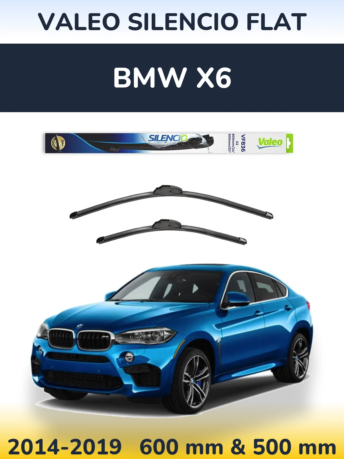 Komplet przednich wycieraczek Valeo Silencio Flat 600 & 500 mm do BMW X6 2014-2019