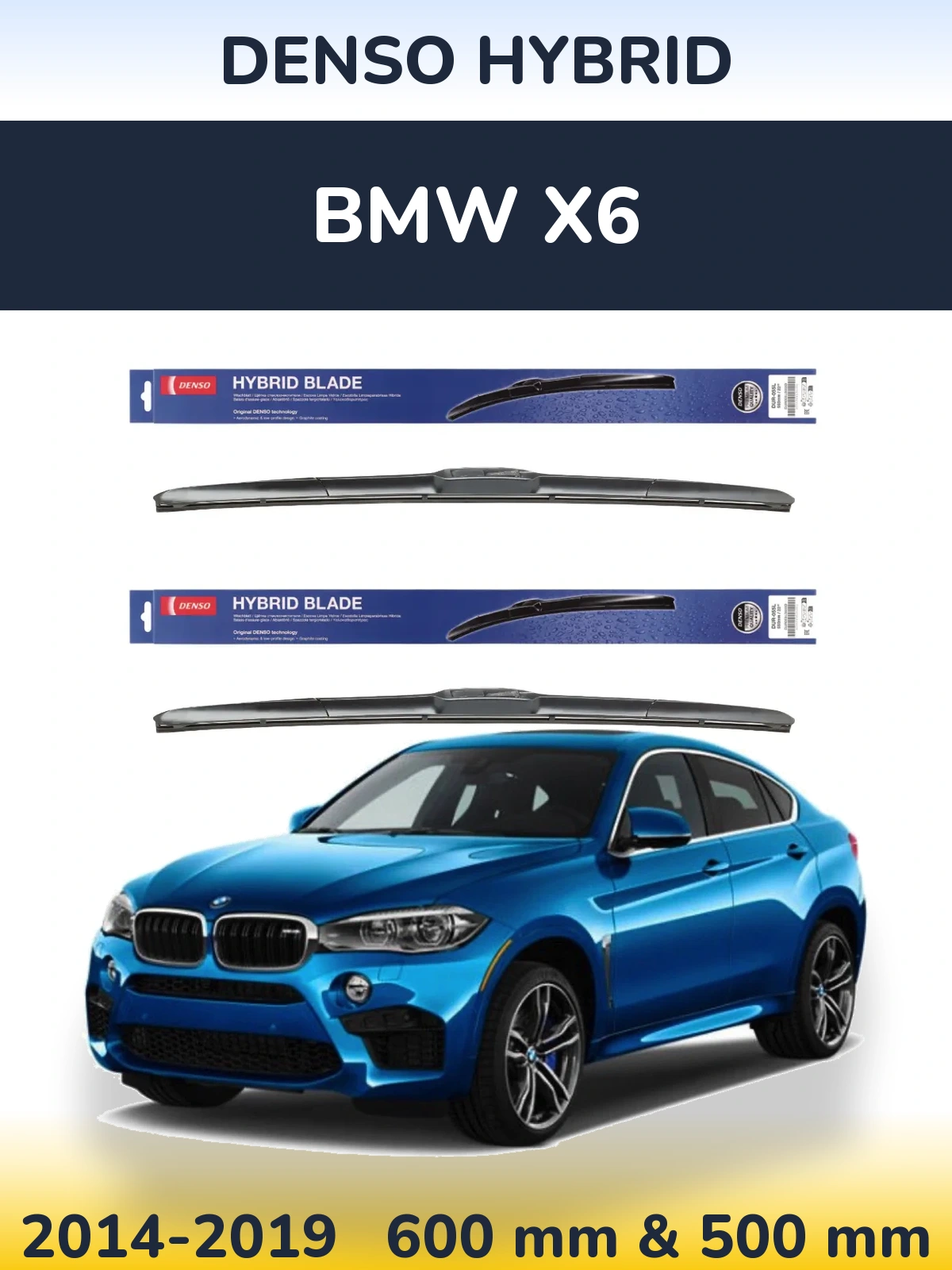 Komplet przednich wycieraczek Denso Hybrid 600 & 500 mm do BMW X6 2014-2019