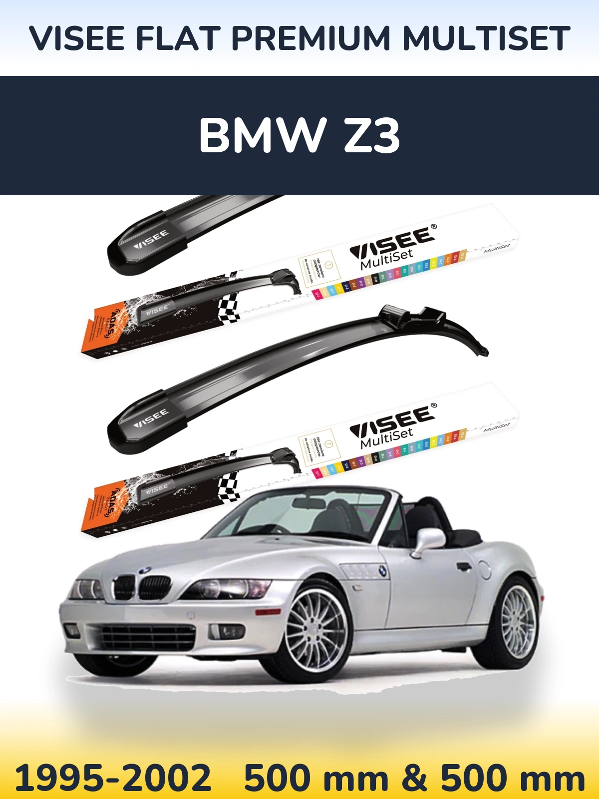 Комплект передних дворников VISEE FLAT PREMIUM MultiSet 500 & 500 мм для BMW Z3 1995-2002