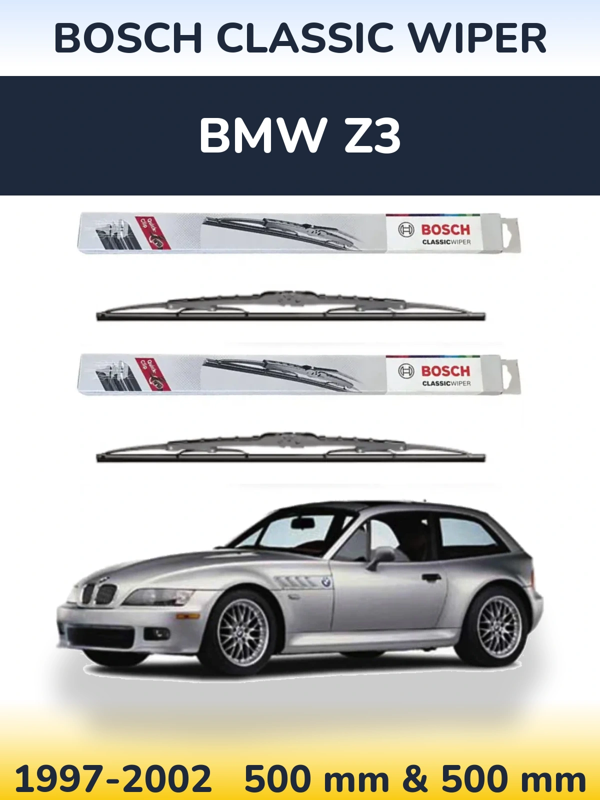 Комплект передних дворников BOSCH Classic Wiper 500 & 500 мм для BMW Z3 1997-2002