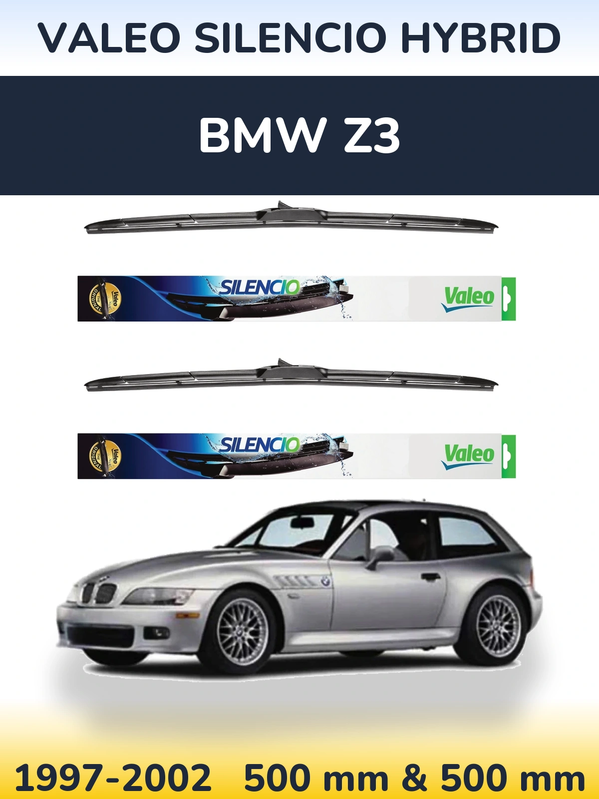 Комплект передних дворников Valeo Silencio Hybrid 500 & 500 мм для BMW Z3 1997-2002