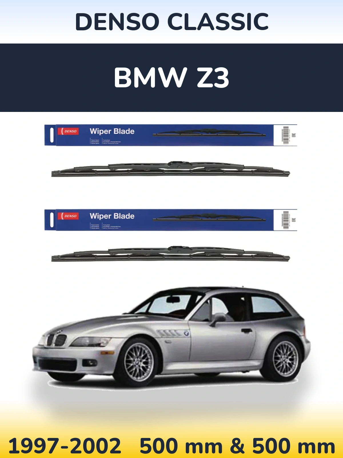 Front wiper blade set Denso Classic 500 & 500 mm for BMW Z3 1997-2002