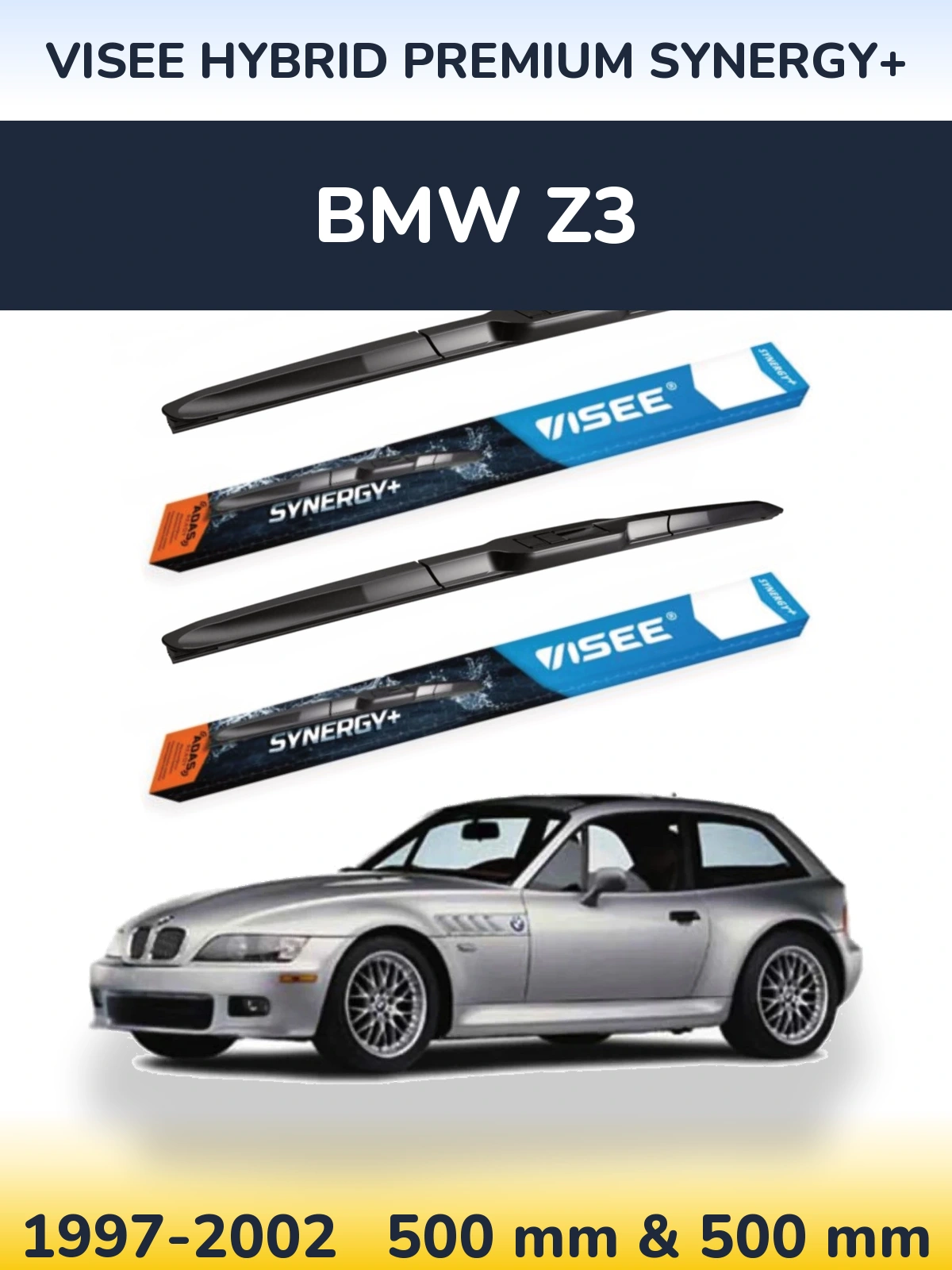 Front wiper blade set VISEE HYBRID PREMIUM SYNERGY+ 500 & 500 mm for BMW Z3 1997-2002