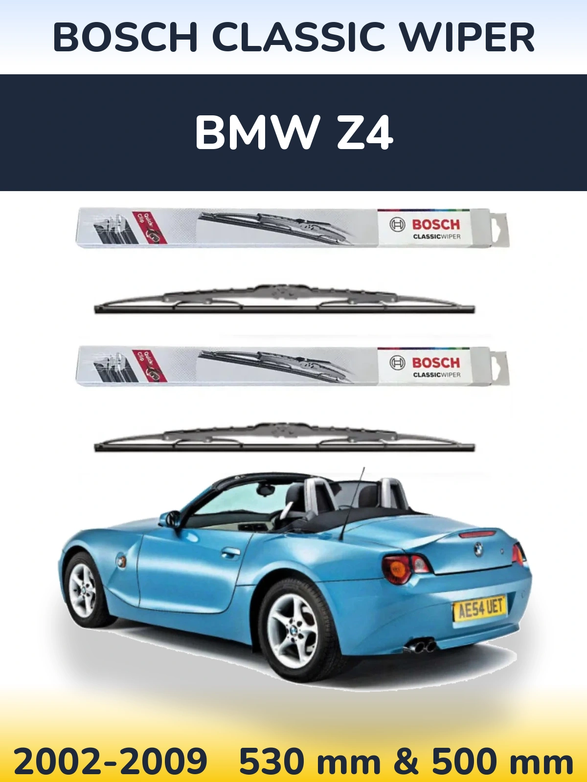 Комплект передних дворников BOSCH Classic Wiper 530 & 500 мм для BMW Z4 2002-2009