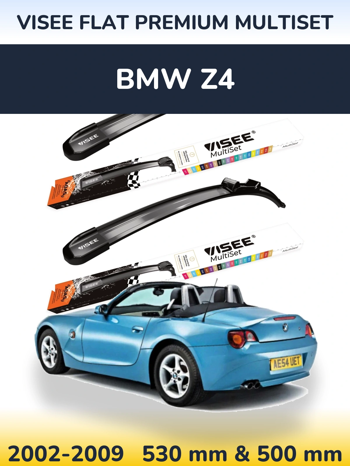 Комплект передних дворников VISEE FLAT PREMIUM MultiSet 530 & 500 мм для BMW Z4 2002-2009