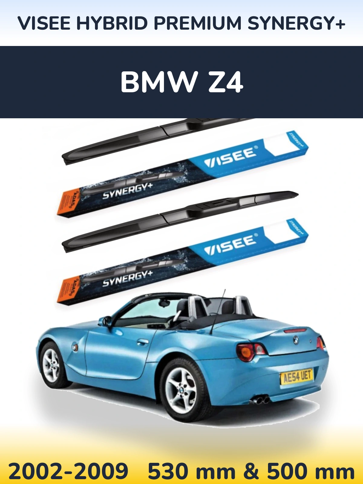 Front wiper blade set VISEE HYBRID PREMIUM SYNERGY+ 530 & 500 mm for BMW Z4 2002-2009