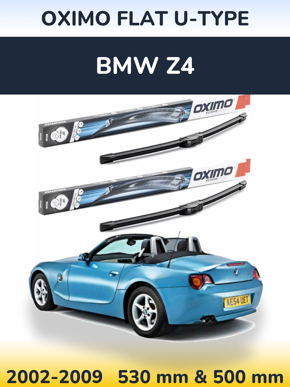 Komplet przednich wycieraczek Oximo Flat U-type 530 & 500 mm do BMW Z4 2002-2009