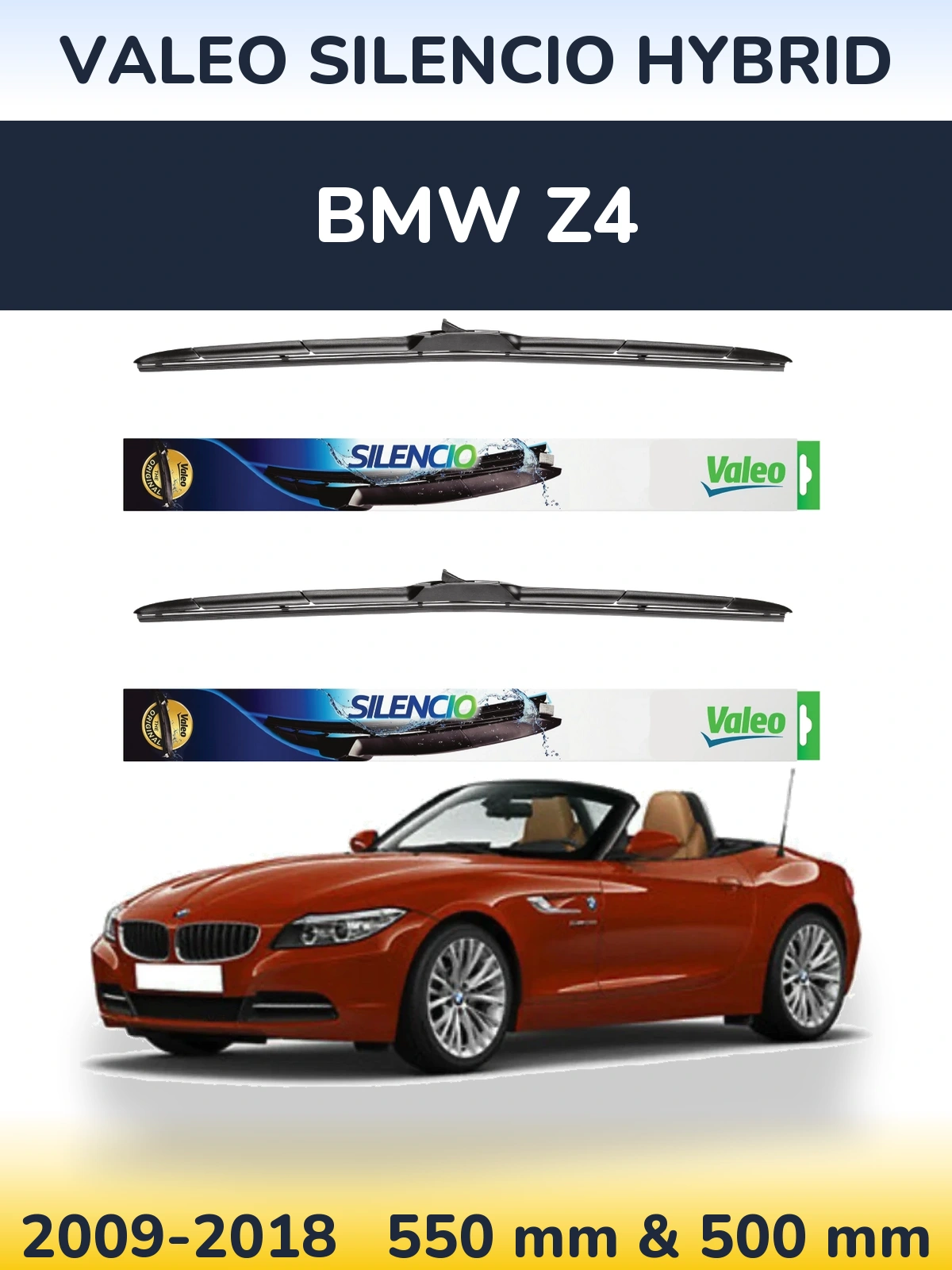 Komplet przednich wycieraczek Valeo Silencio Hybrid 550 & 500 mm do BMW Z4 2009-2018