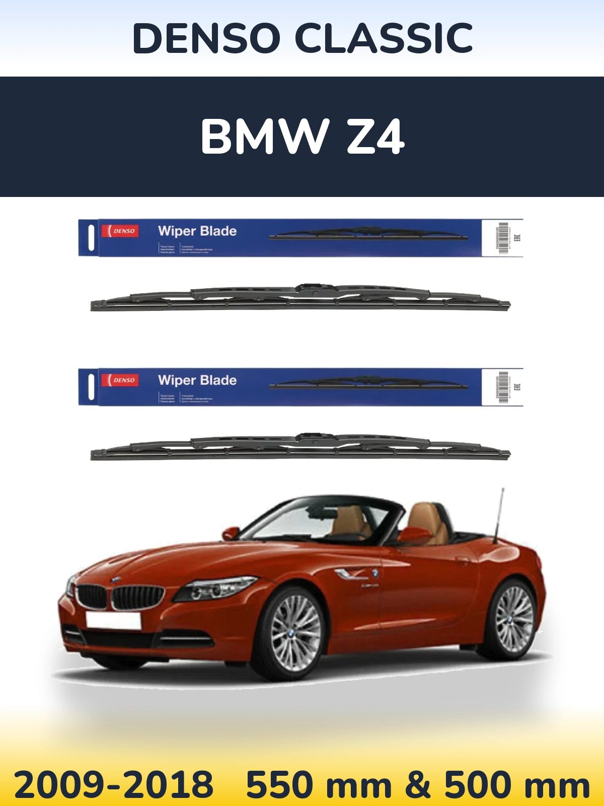 Front wiper blade set Denso Classic 550 & 500 mm for BMW Z4 2009-2018
