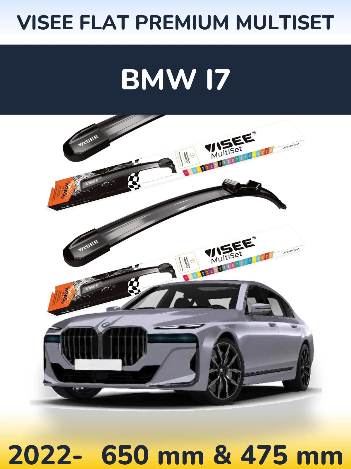 Komplet przednich wycieraczek VISEE FLAT PREMIUM MultiSet 650 & 475 mm do BMW i7 2022-2026