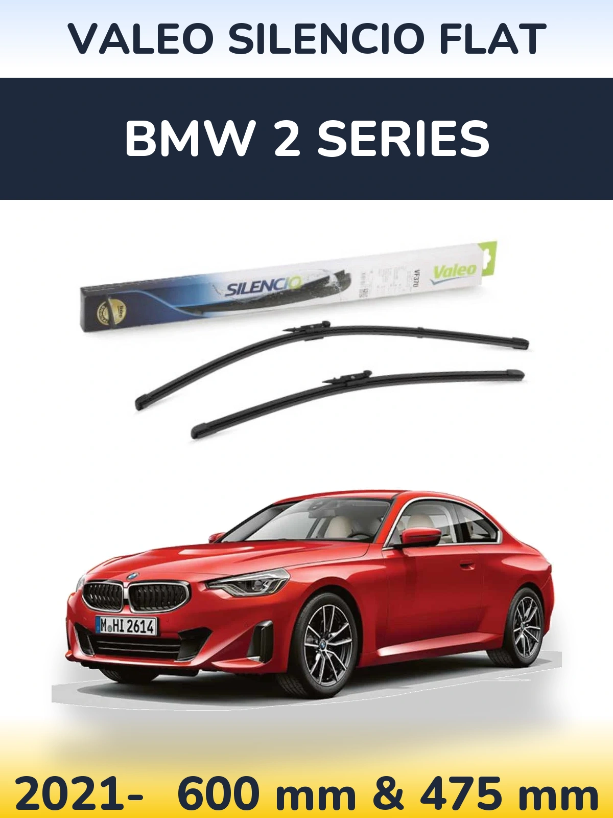 Front wiper blade set Valeo Silencio Flat 600 & 475 mm for BMW 2 Series 2021-2026