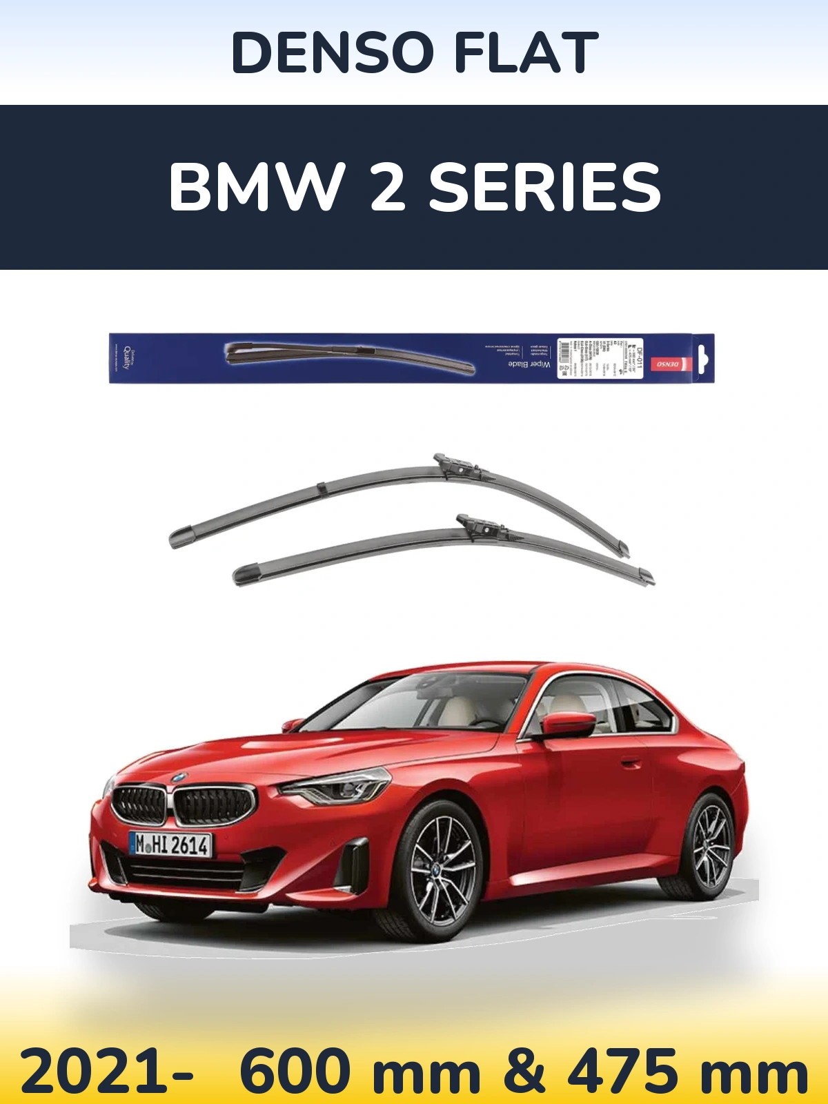 Front wiper blade set Denso Flat 600 & 475 mm for BMW 2 Series 2021-2026