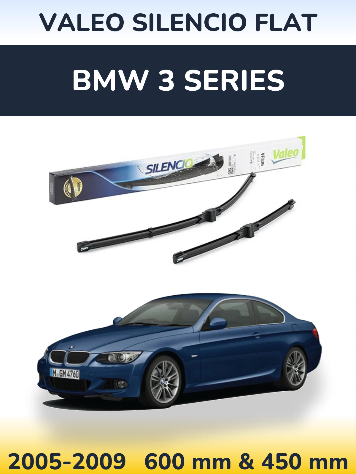 Front wiper blade set Valeo Silencio Flat 600 & 400 mm for BMW 3 Series 2005-2009