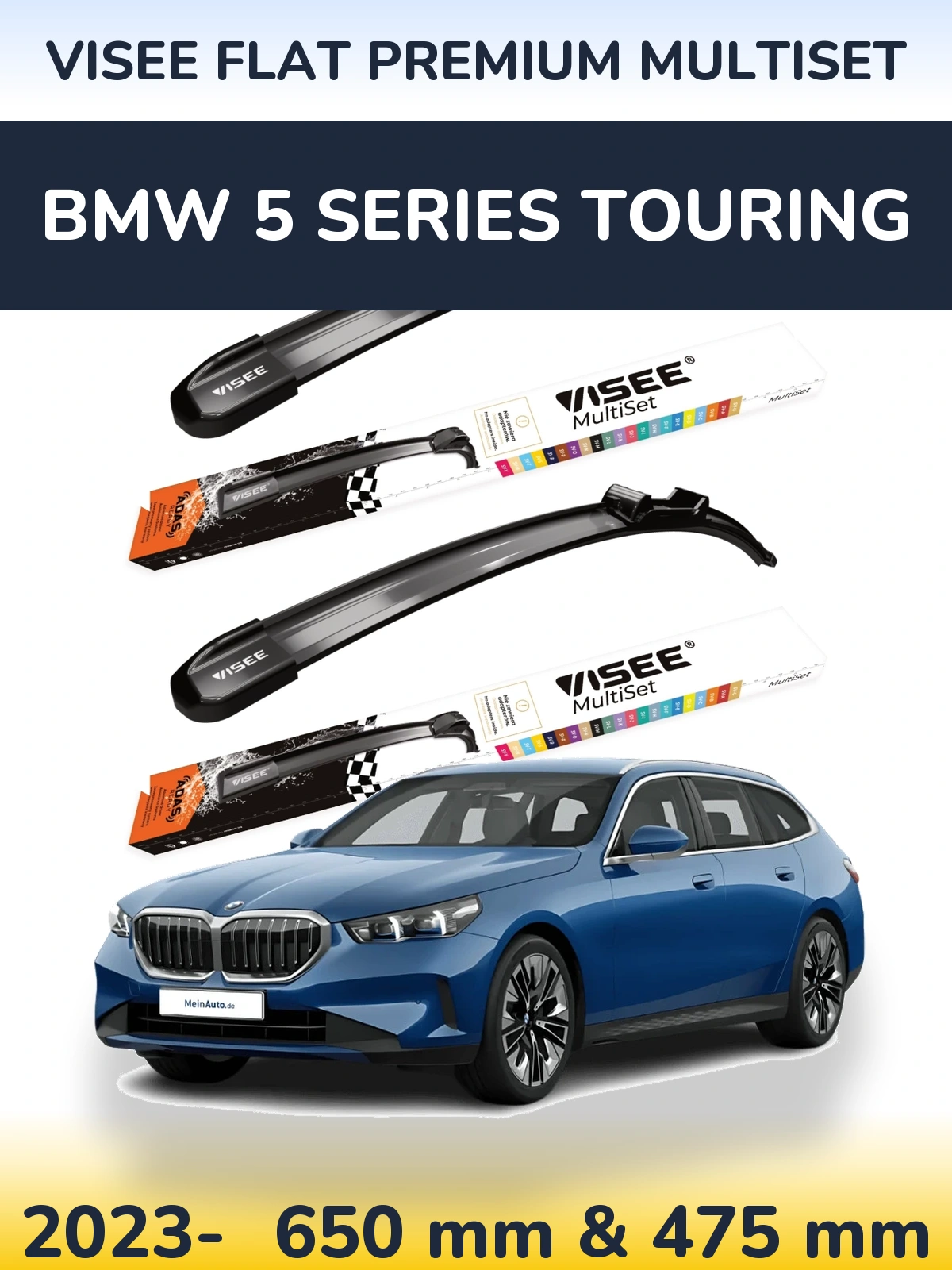 Комплект передних дворников VISEE FLAT PREMIUM MultiSet 650 & 475 мм для BMW 5 Series Touring 2023-2026