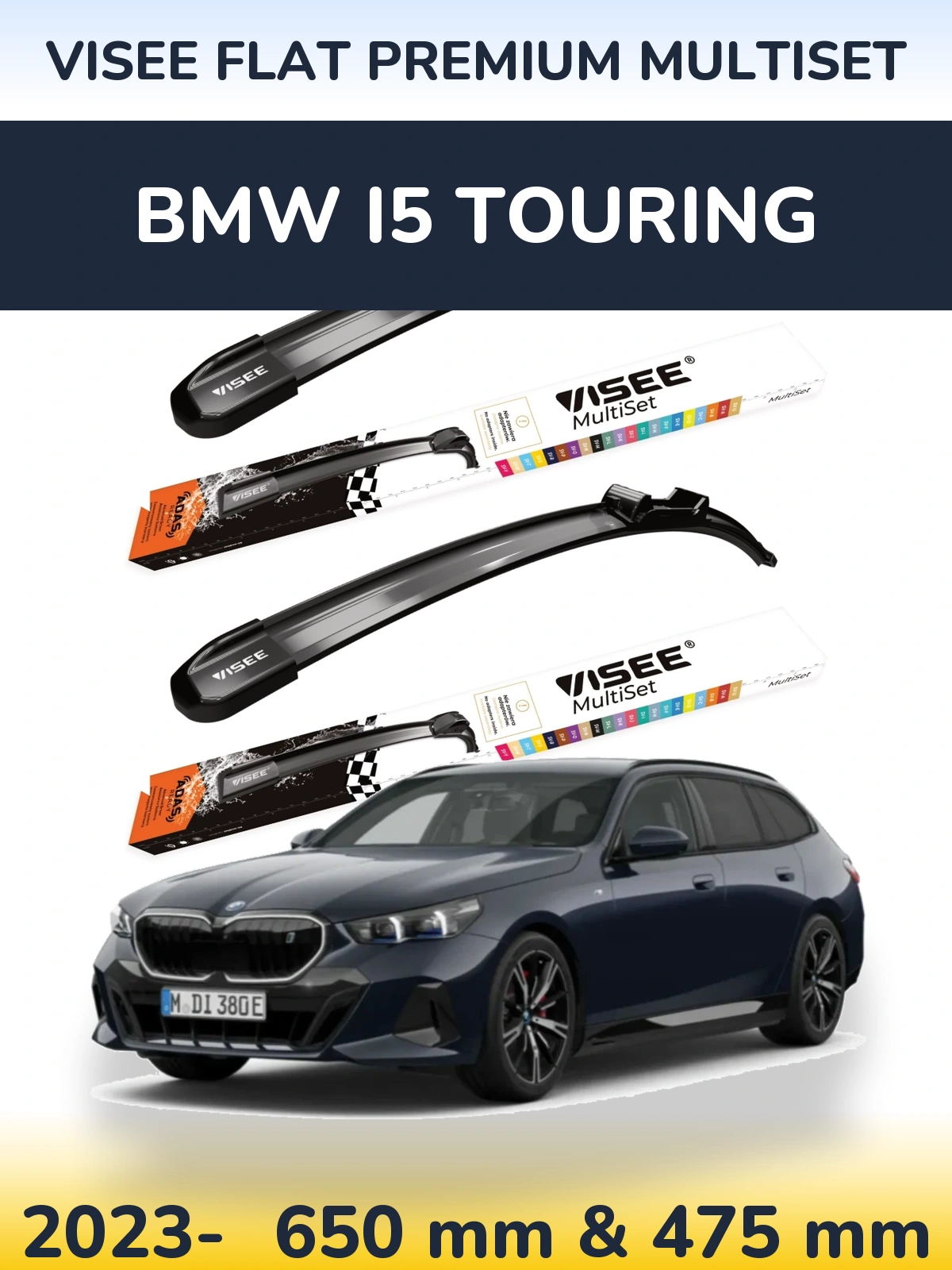 Komplet przednich wycieraczek VISEE FLAT PREMIUM MultiSet 650 & 475 mm do BMW i5 Touring 2023-2026
