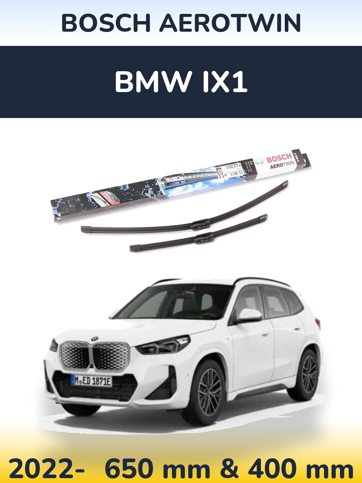 Комплект передних дворников BOSCH AeroTwin 650 & 400 мм для BMW iX1 2022-2026