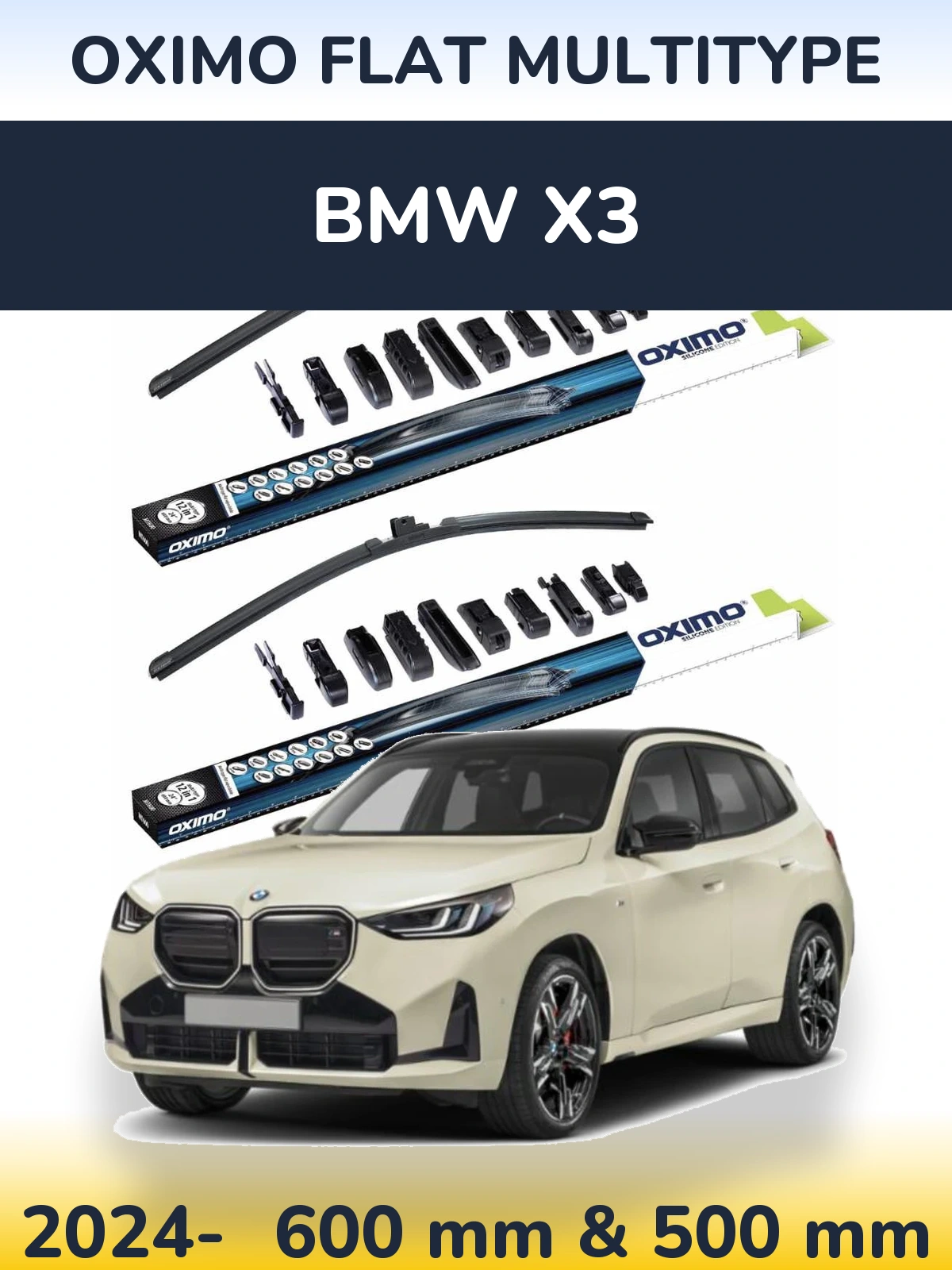 Комплект передних дворников Oximo Flat MultiТипe 600 & 500 мм для BMW X3 2024-2026